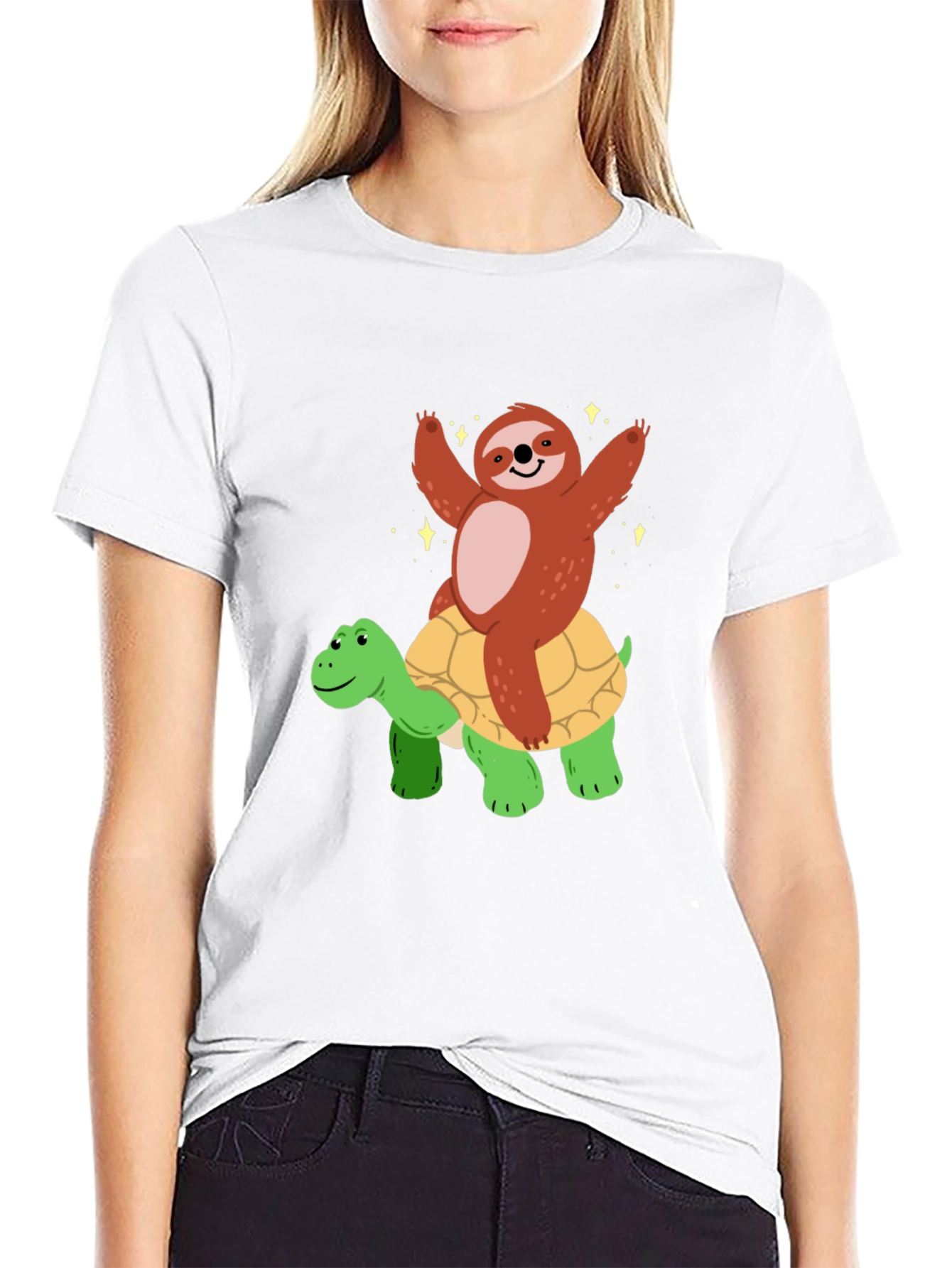 Sloth Riding Turtle Graphic T-Shirt