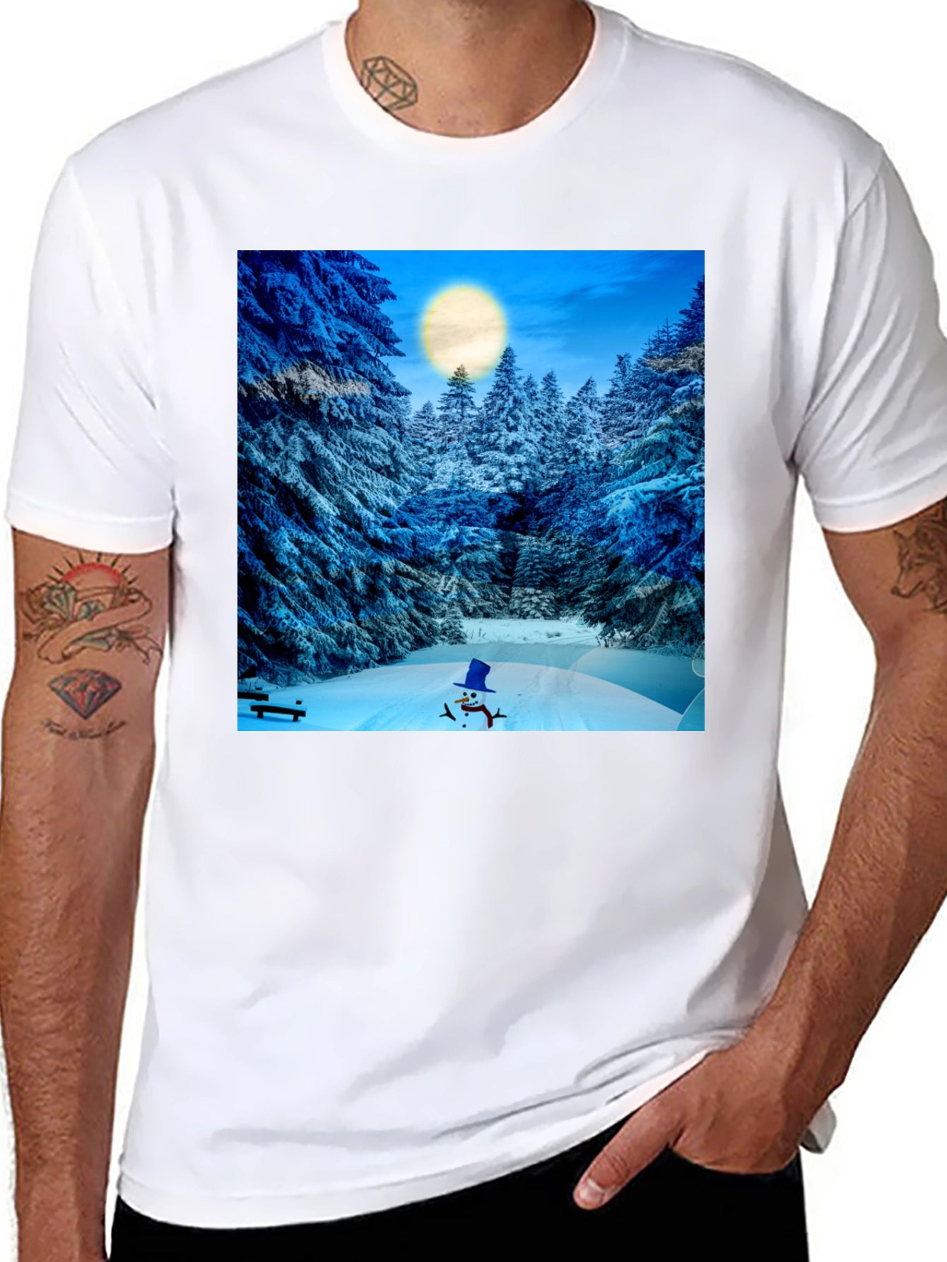 Winter Wonderland T-Shirt - Snowman & Forest Design