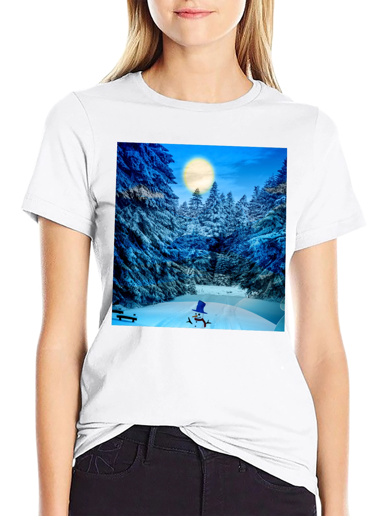 Winter Wonderland T-Shirt - Snowman & Forest Design