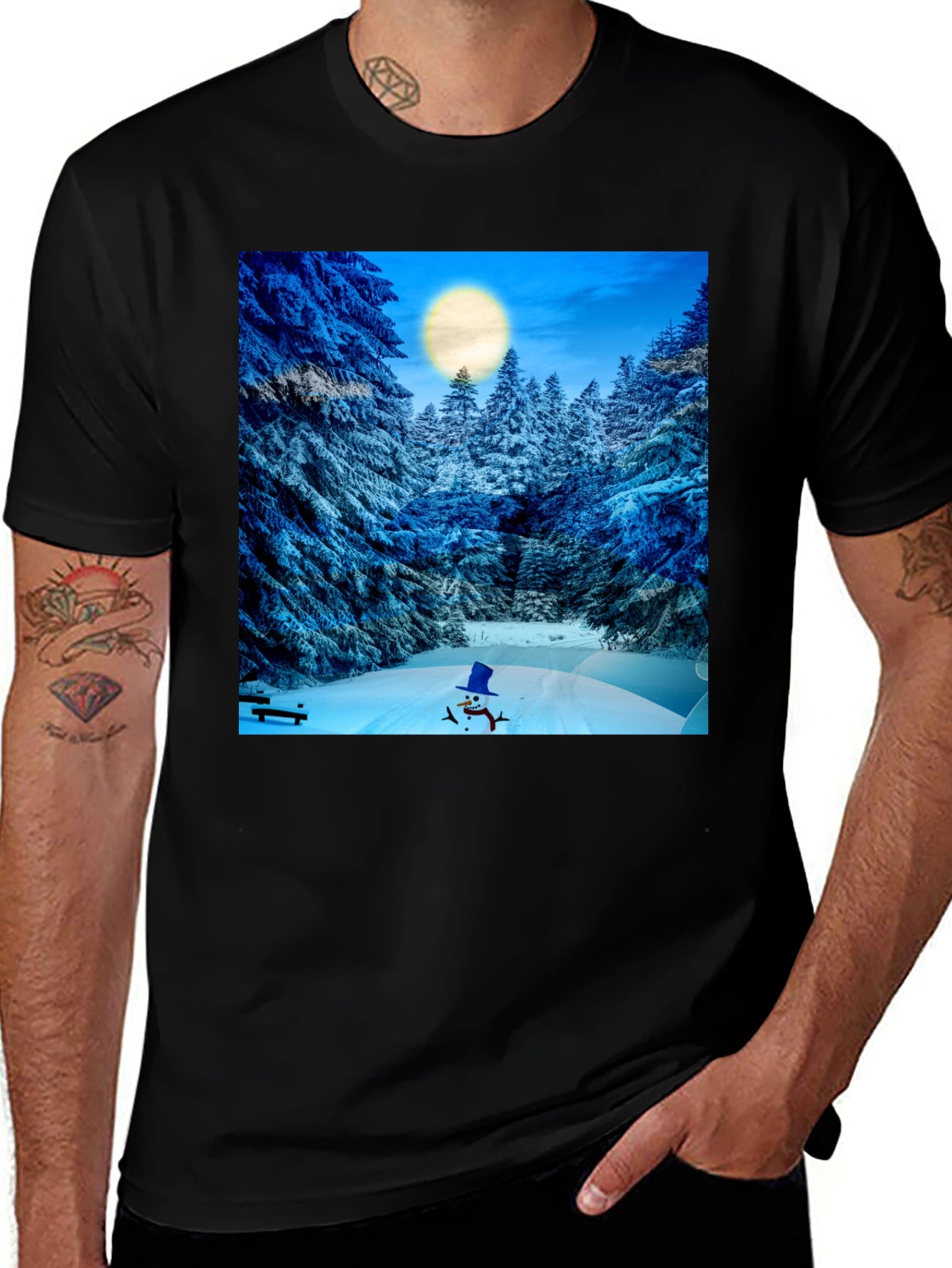 Winter Wonderland T-Shirt - Snowman & Forest Design