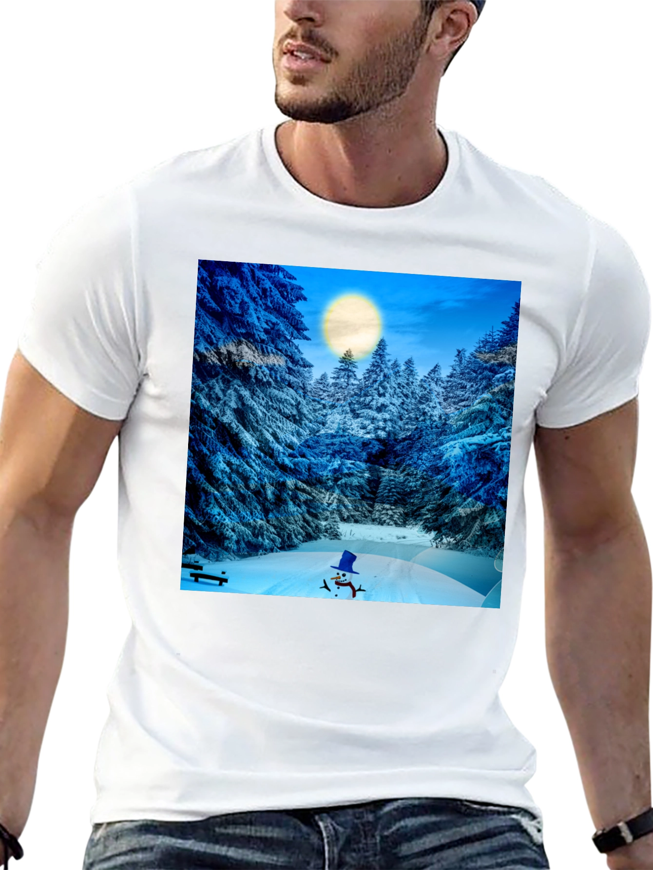 Winter Wonderland T-Shirt - Snowman & Forest Design