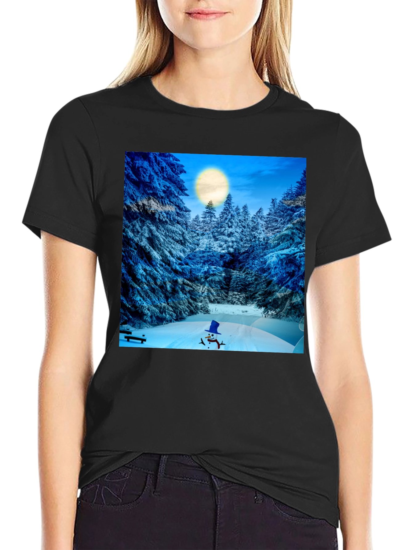 Winter Wonderland T-Shirt - Snowman & Forest Design