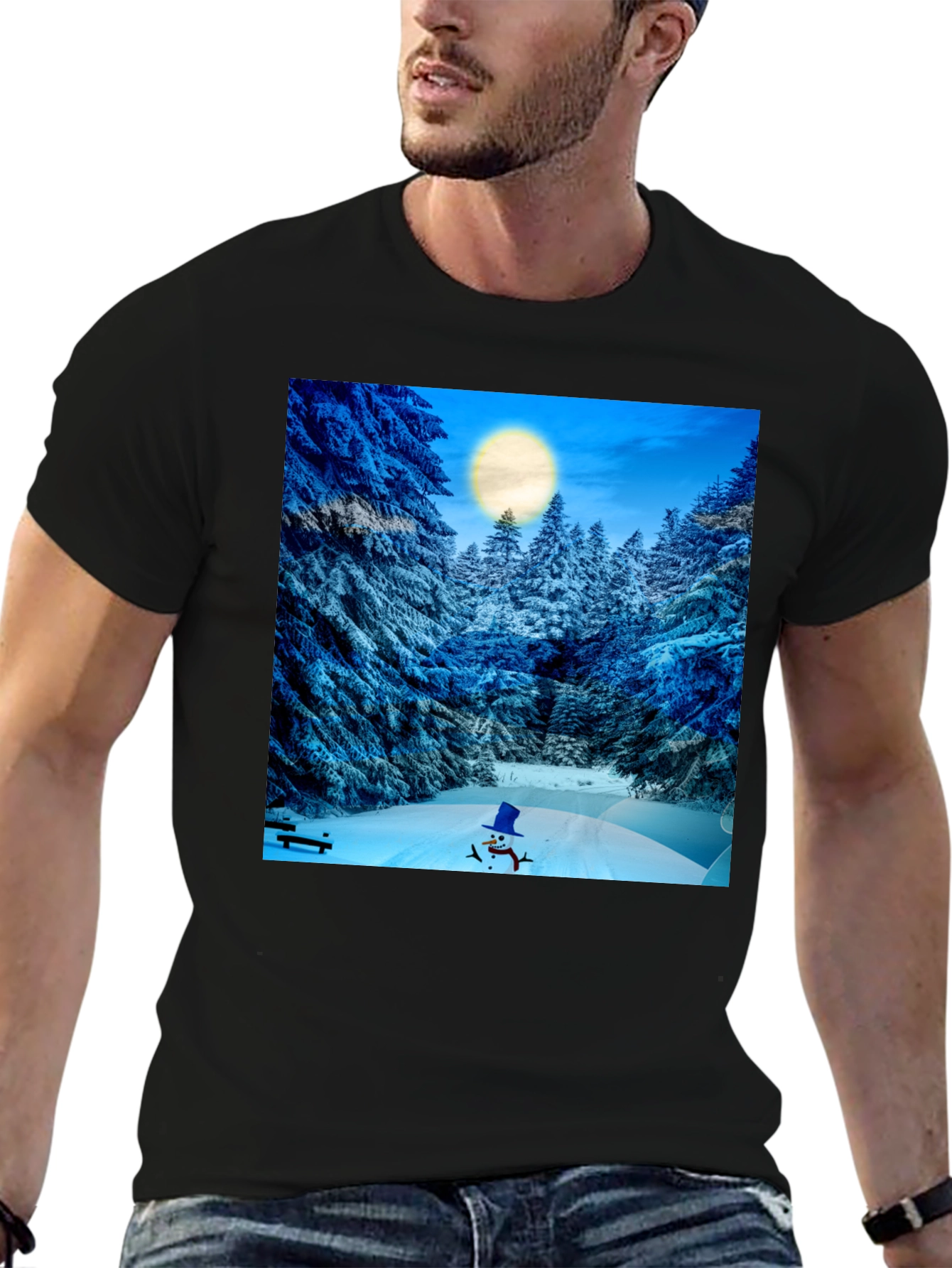 Winter Wonderland T-Shirt - Snowman & Forest Design