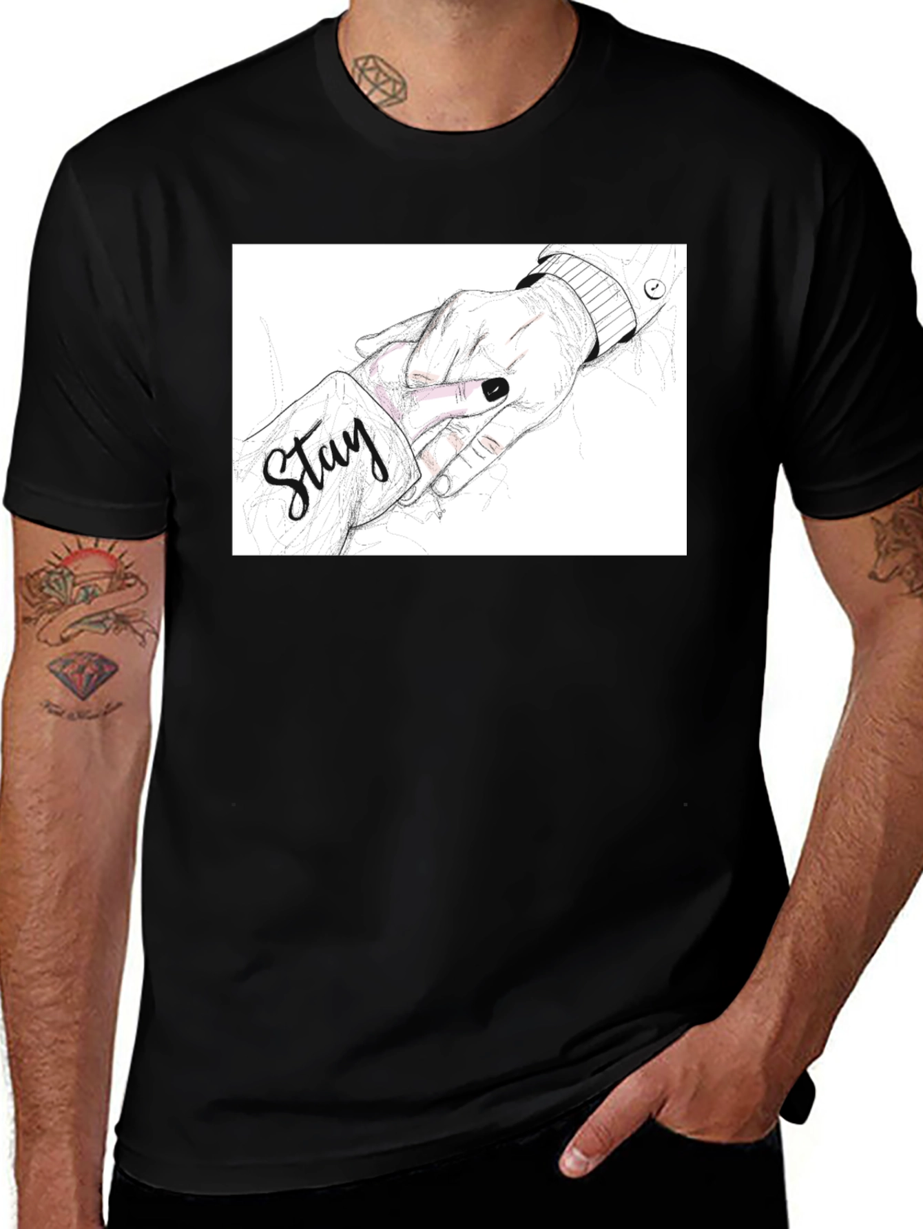 Stay Hand Drawing Black T-Shirt