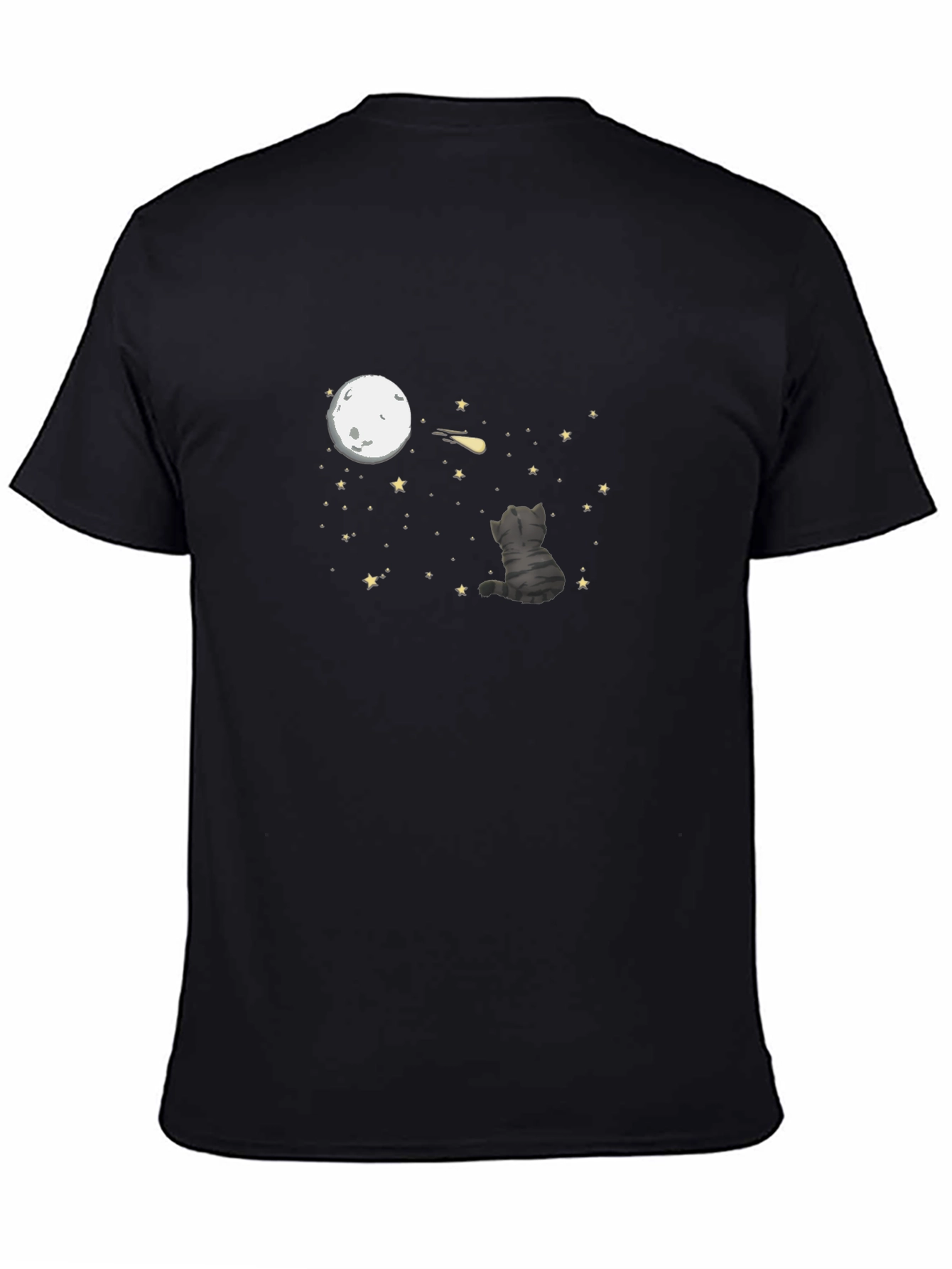 Cat Moon Gazing T-Shirt - Black Cotton Tee