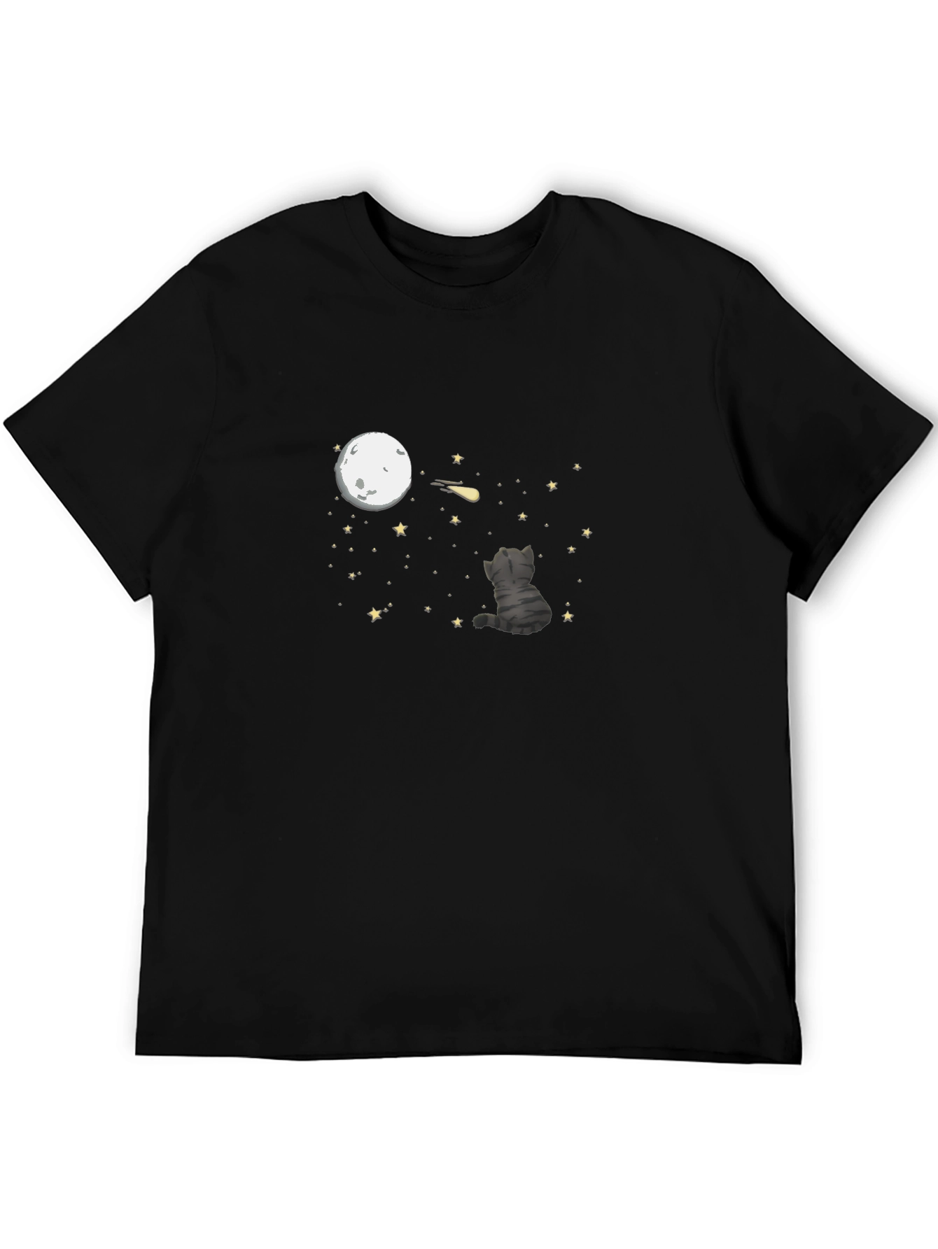 Cat Moon Gazing T-Shirt - Black Cotton Tee