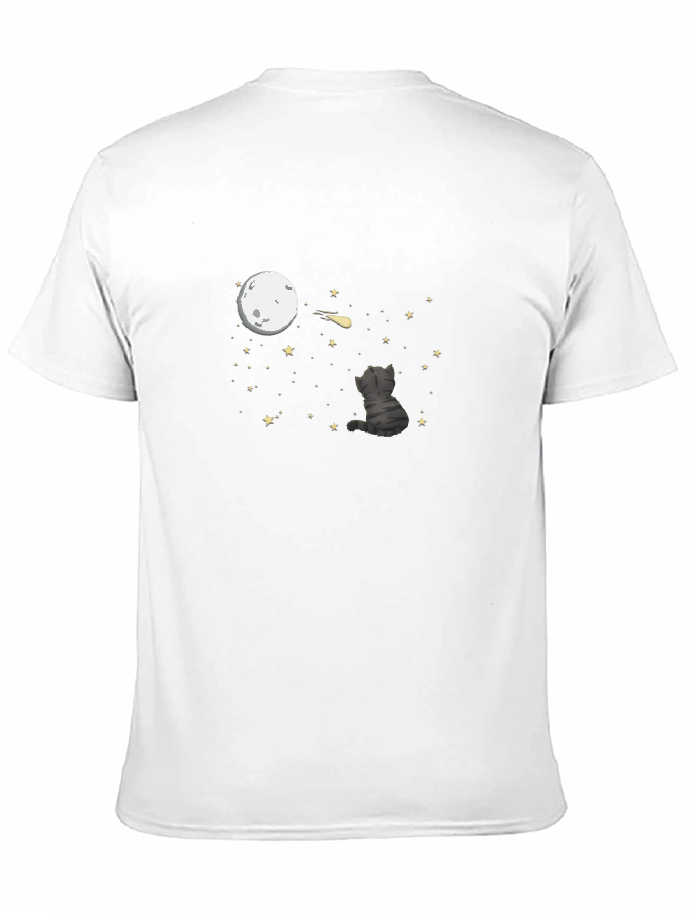 Cat Moon Gazing T-Shirt - Black Cotton Tee