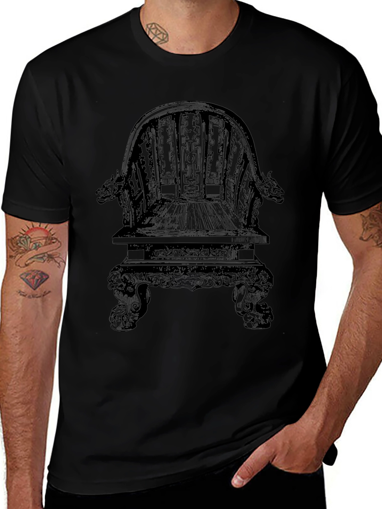 Intricate Throne Design Black T-Shirt