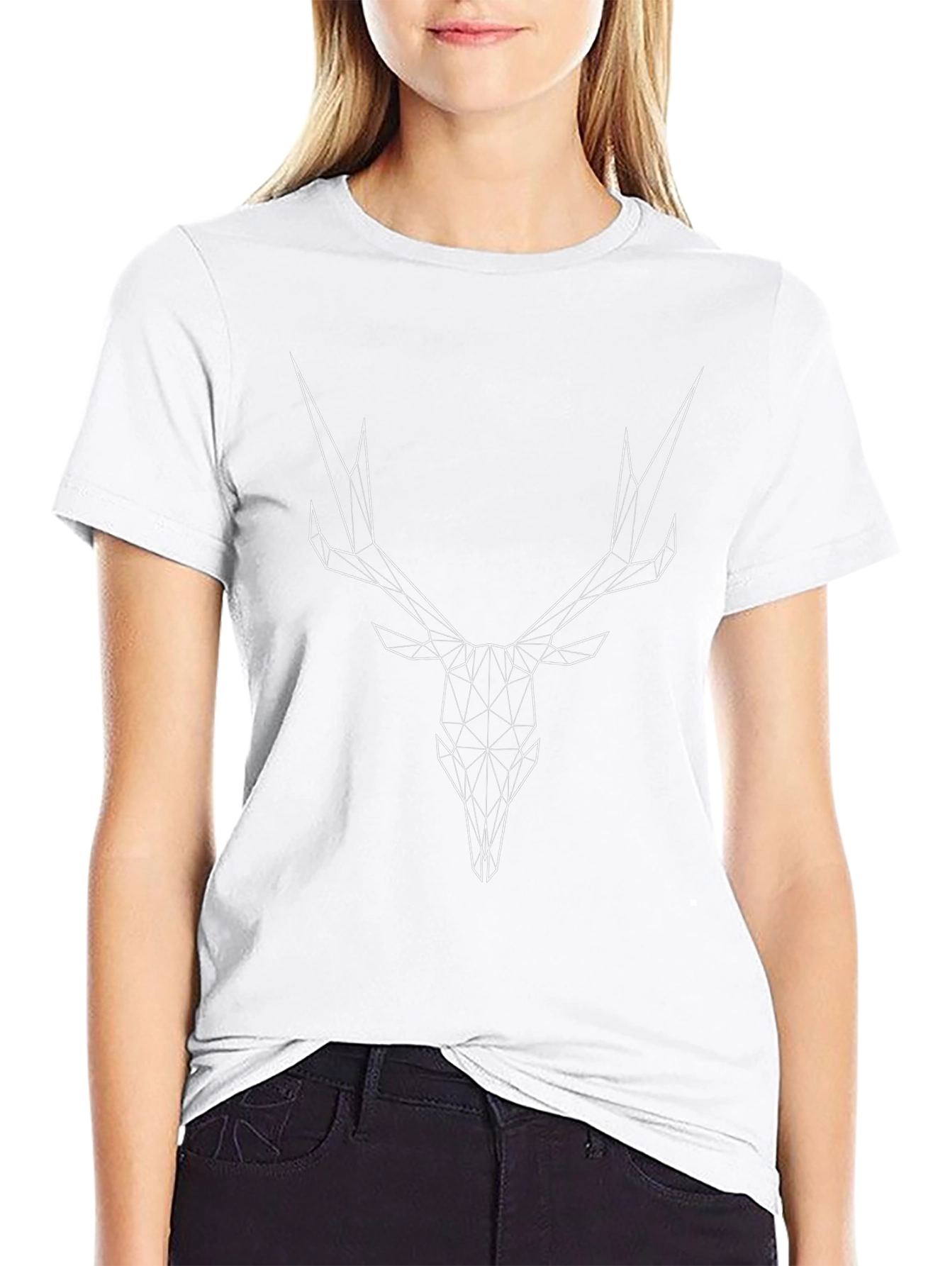 Geometric Deer Skull Graphic Tee - Black
