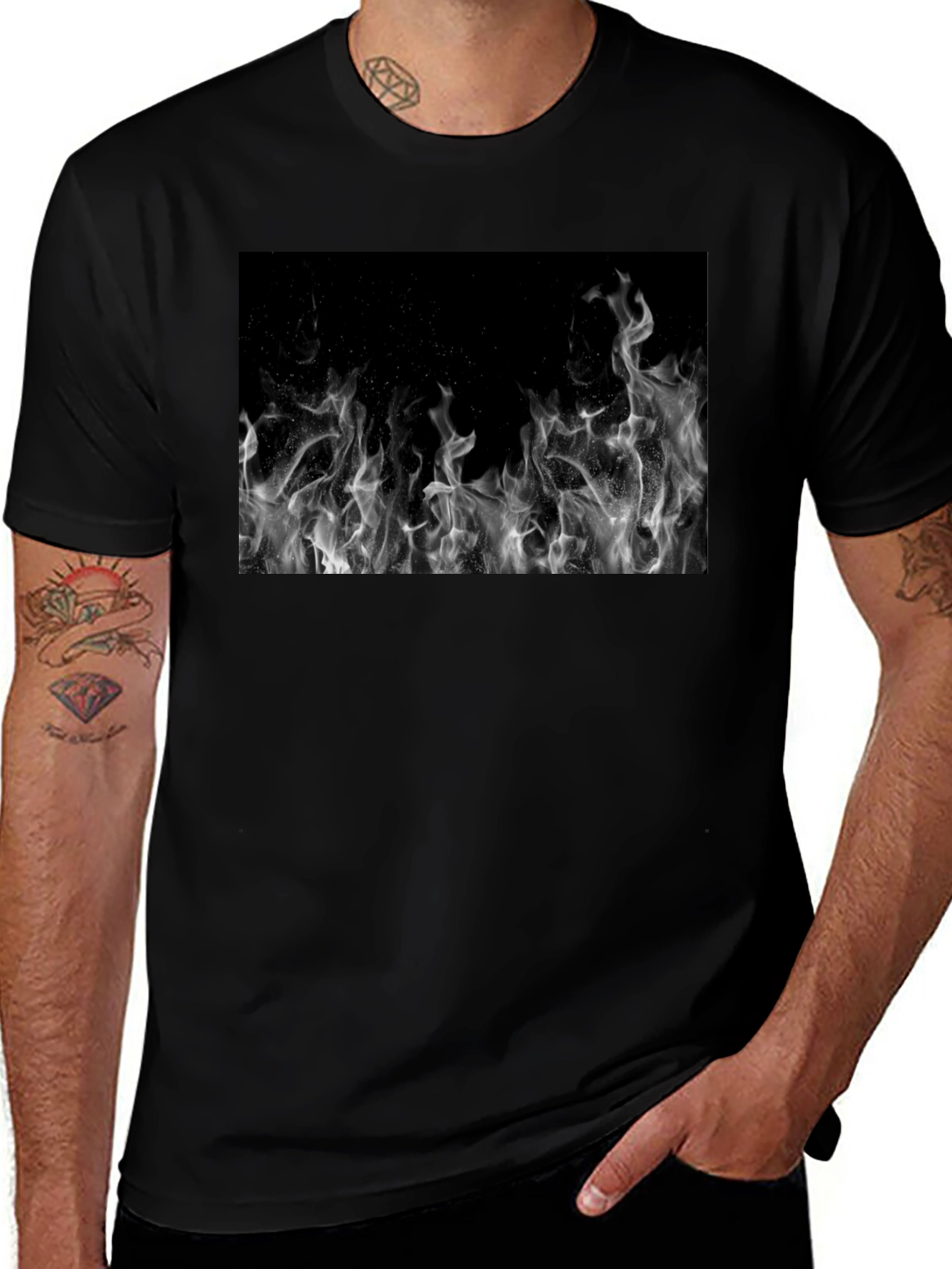 Black T-Shirt with Fire Graphic