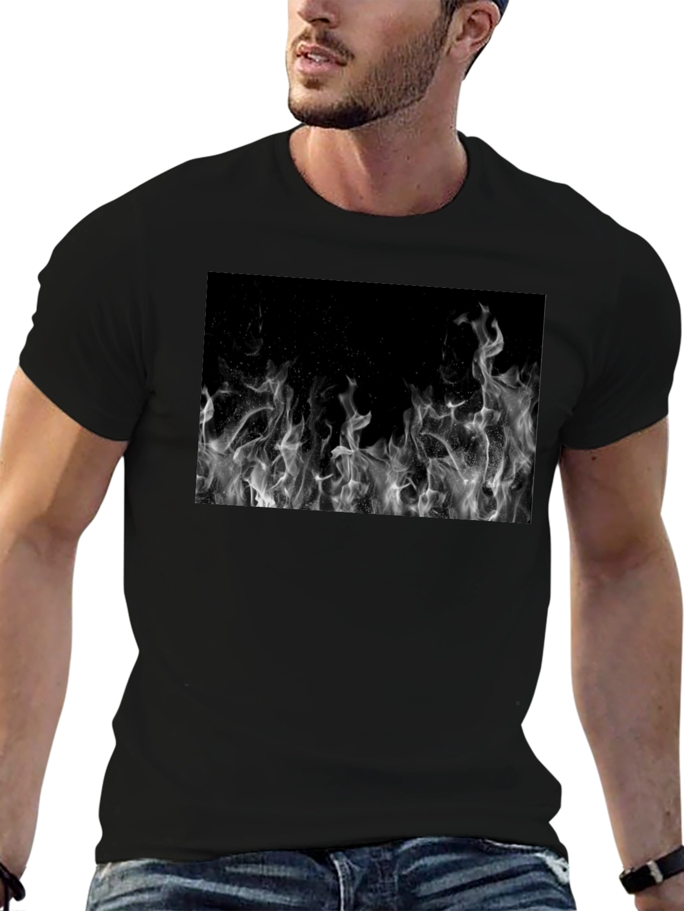 Black T-Shirt with Fire Graphic