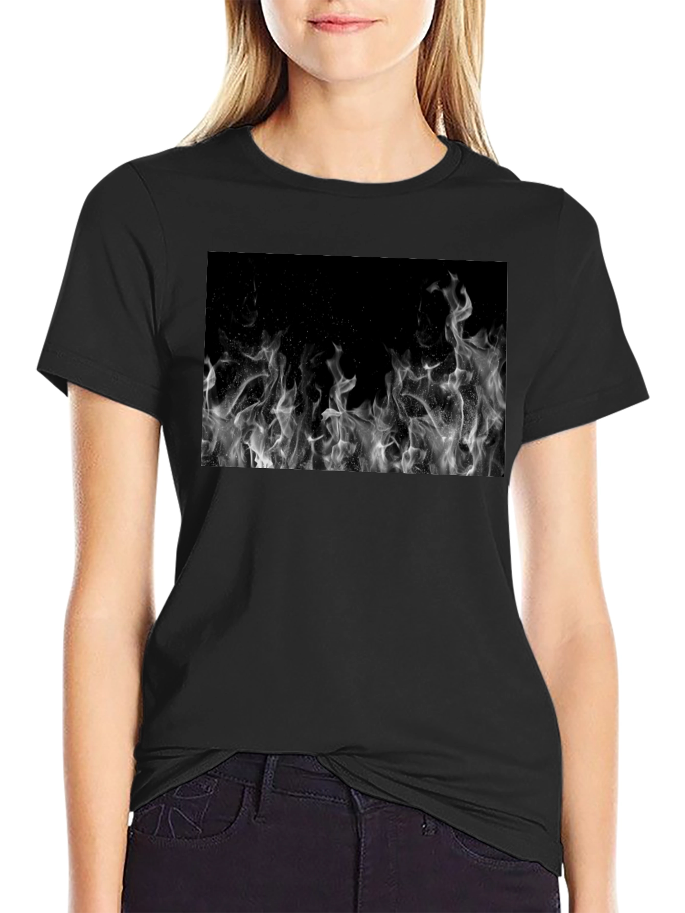 Black T-Shirt with Fire Graphic