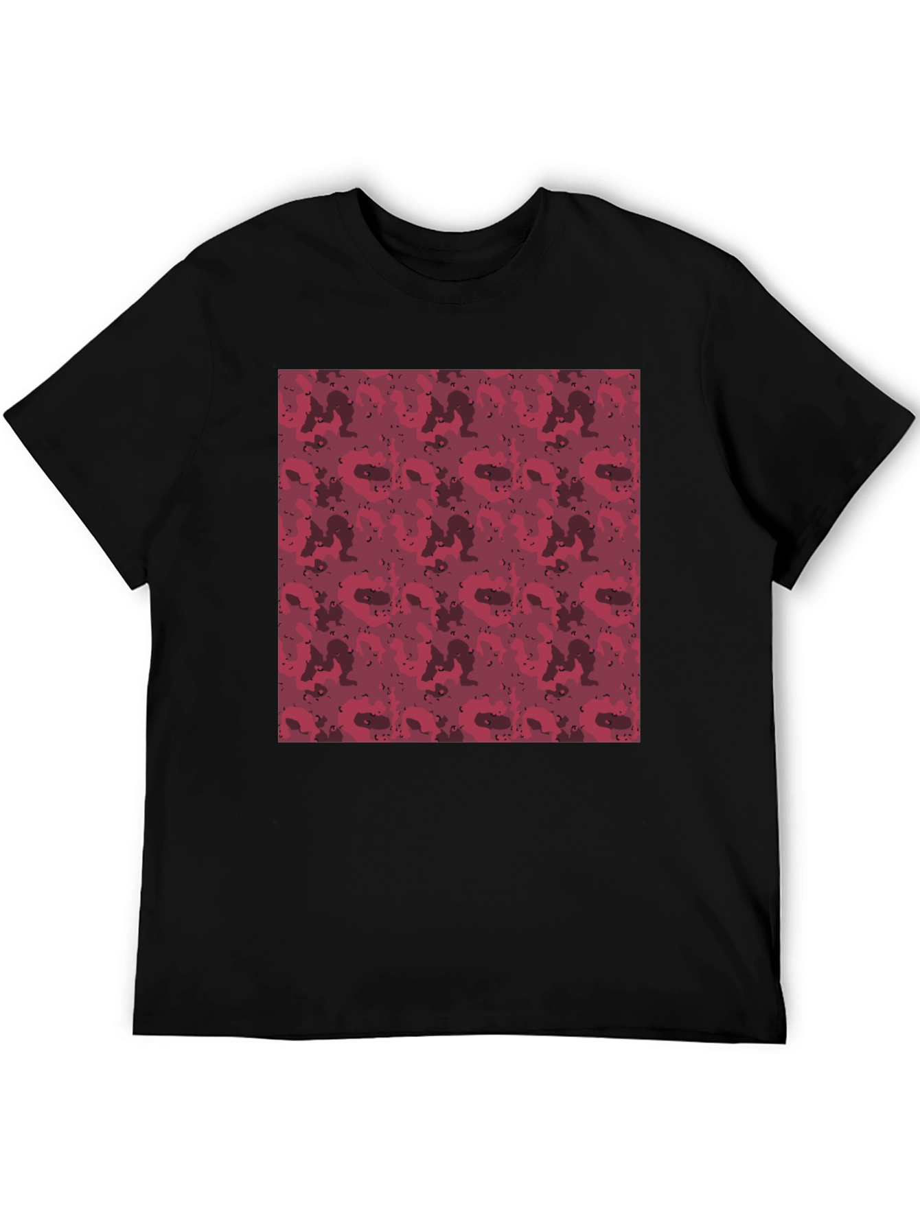 Red Camo Print Mens Black T-Shirt