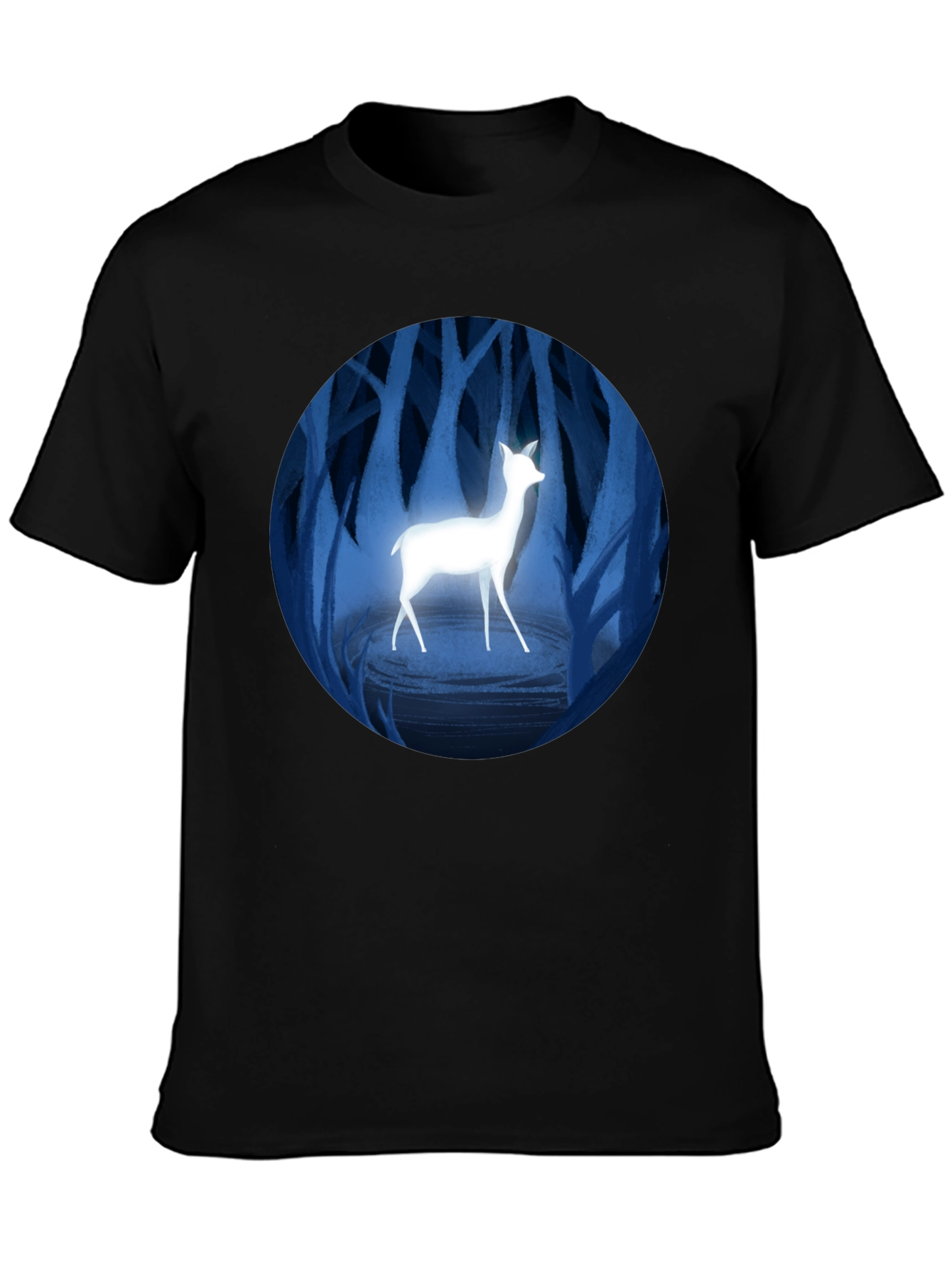 Enchanted Forest Deer Graphic Tee - Black