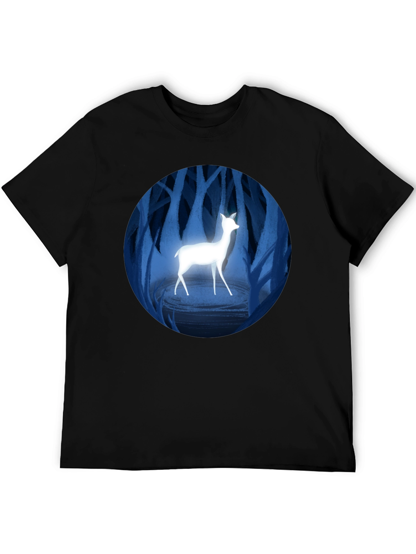 Enchanted Forest Deer Graphic Tee - Black
