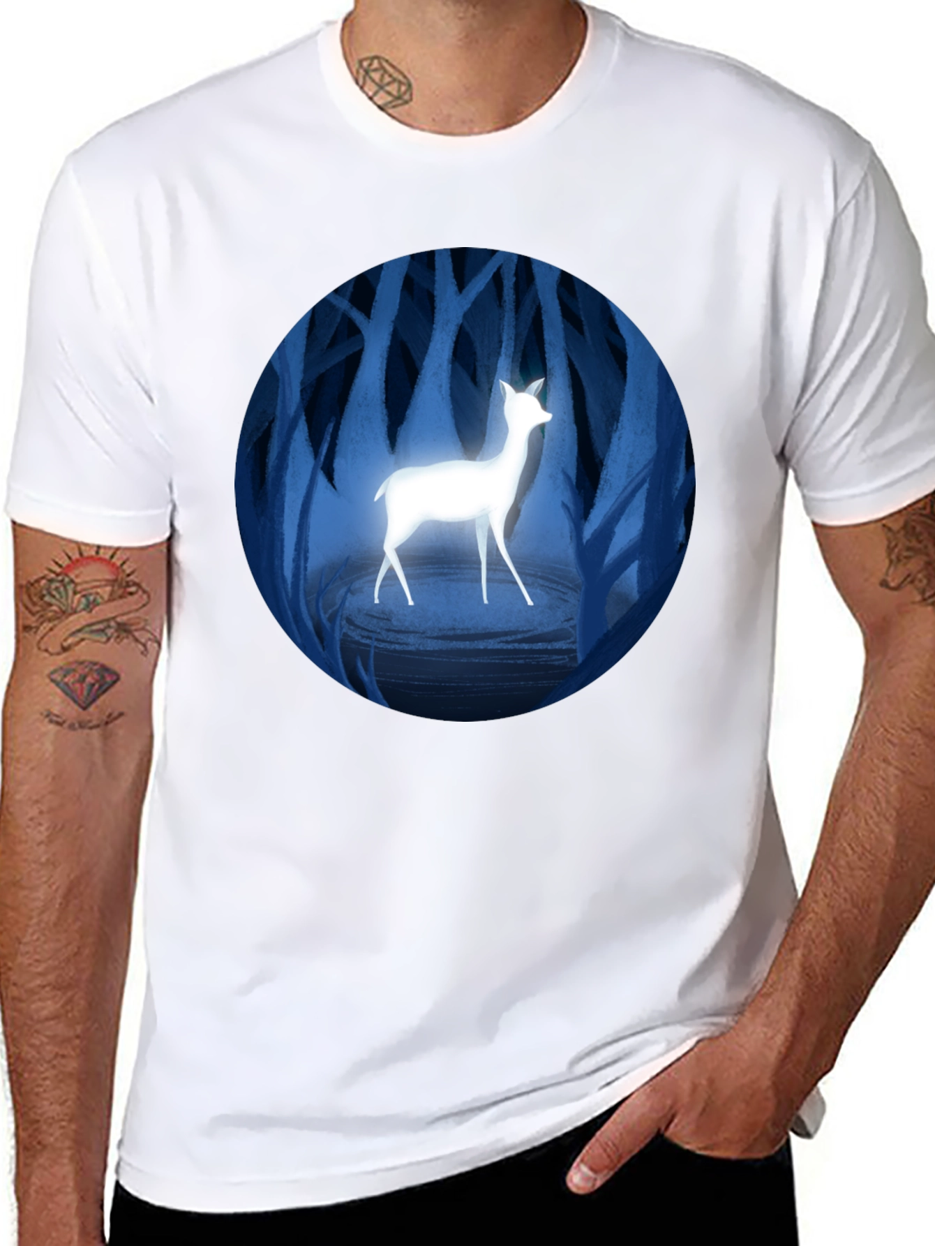 Enchanted Forest Deer Graphic Tee - Black