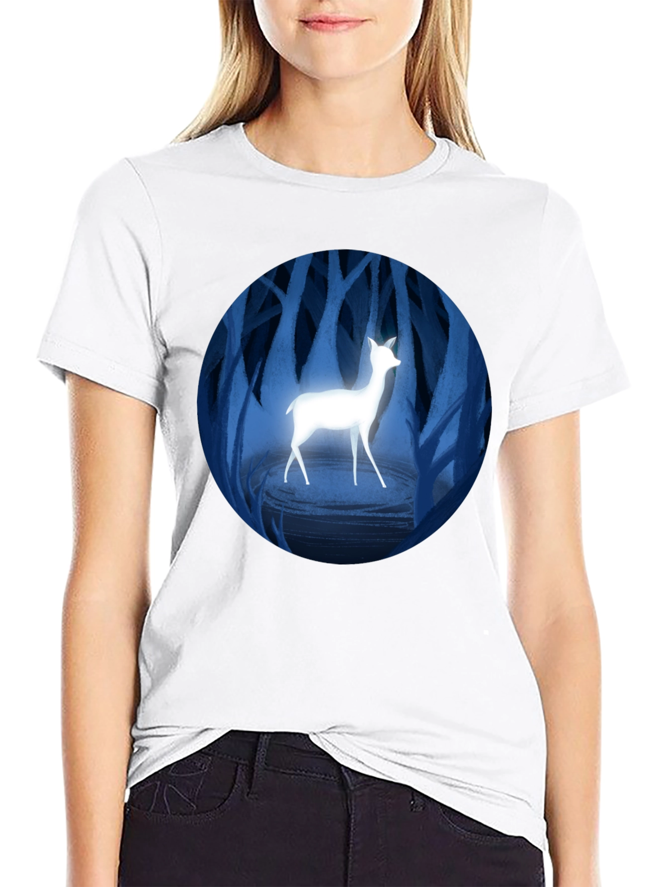 Enchanted Forest Deer Graphic Tee - Black