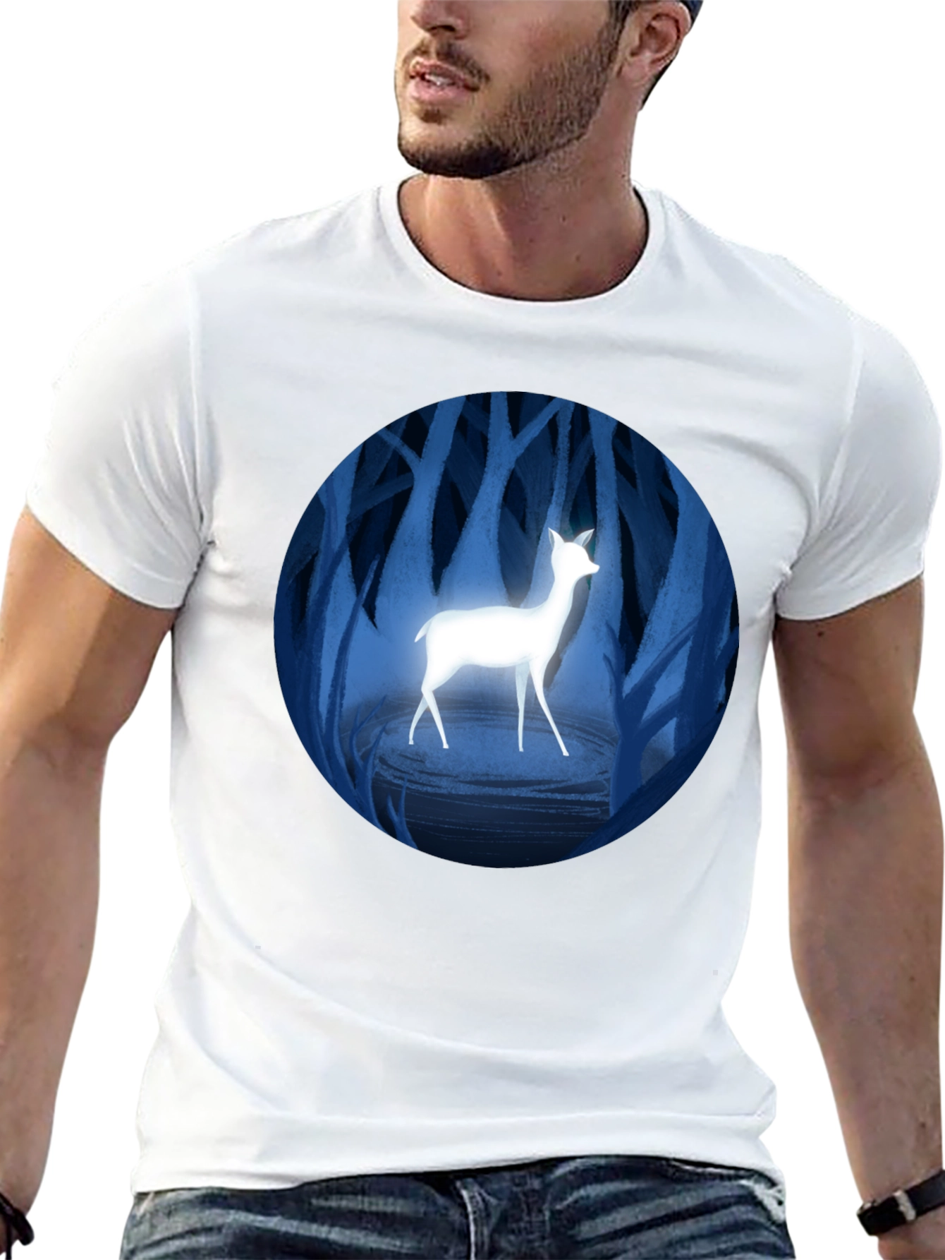 Enchanted Forest Deer Graphic Tee - Black