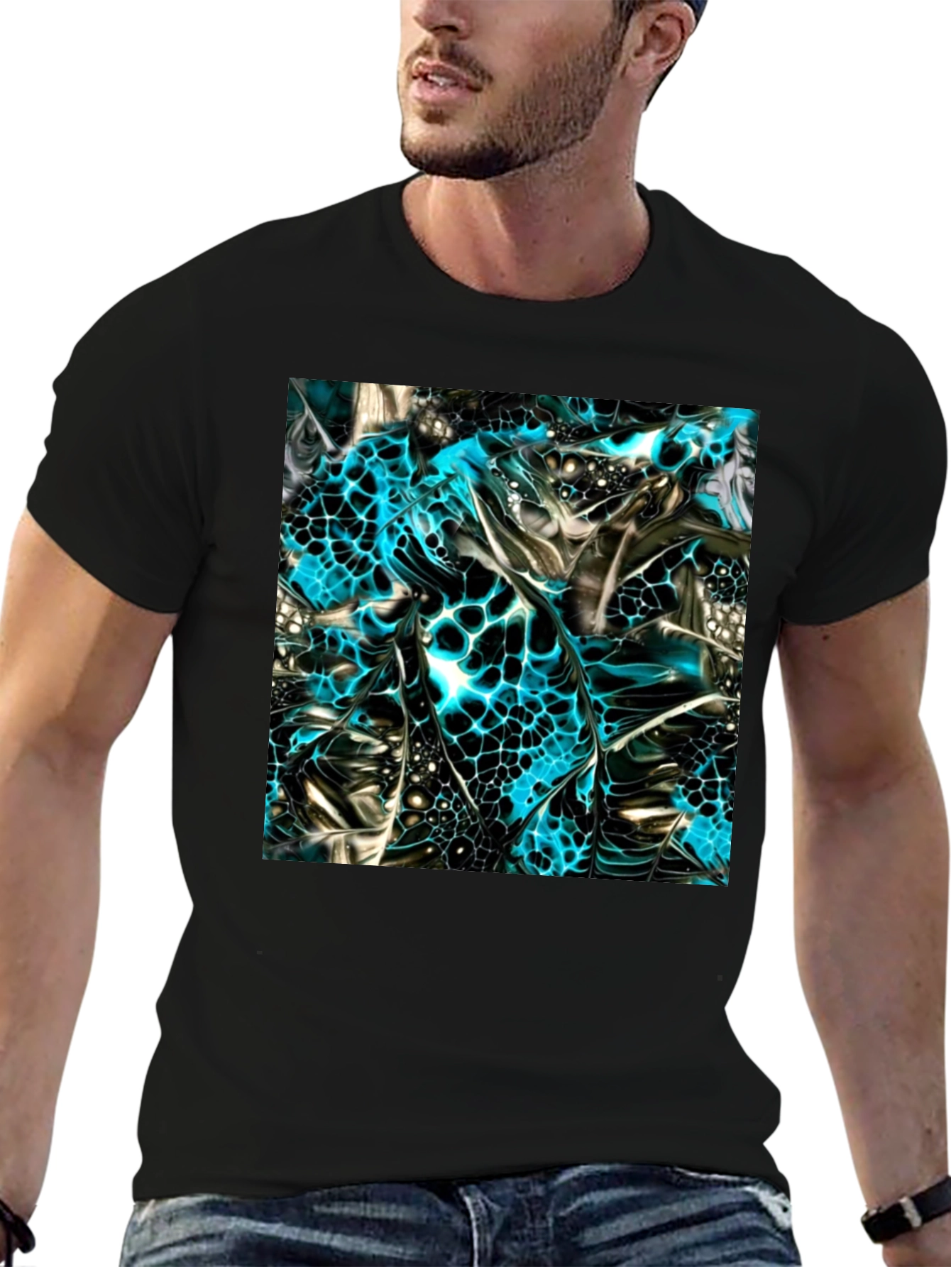 Abstract Art Print Black Crew Neck T-Shirt