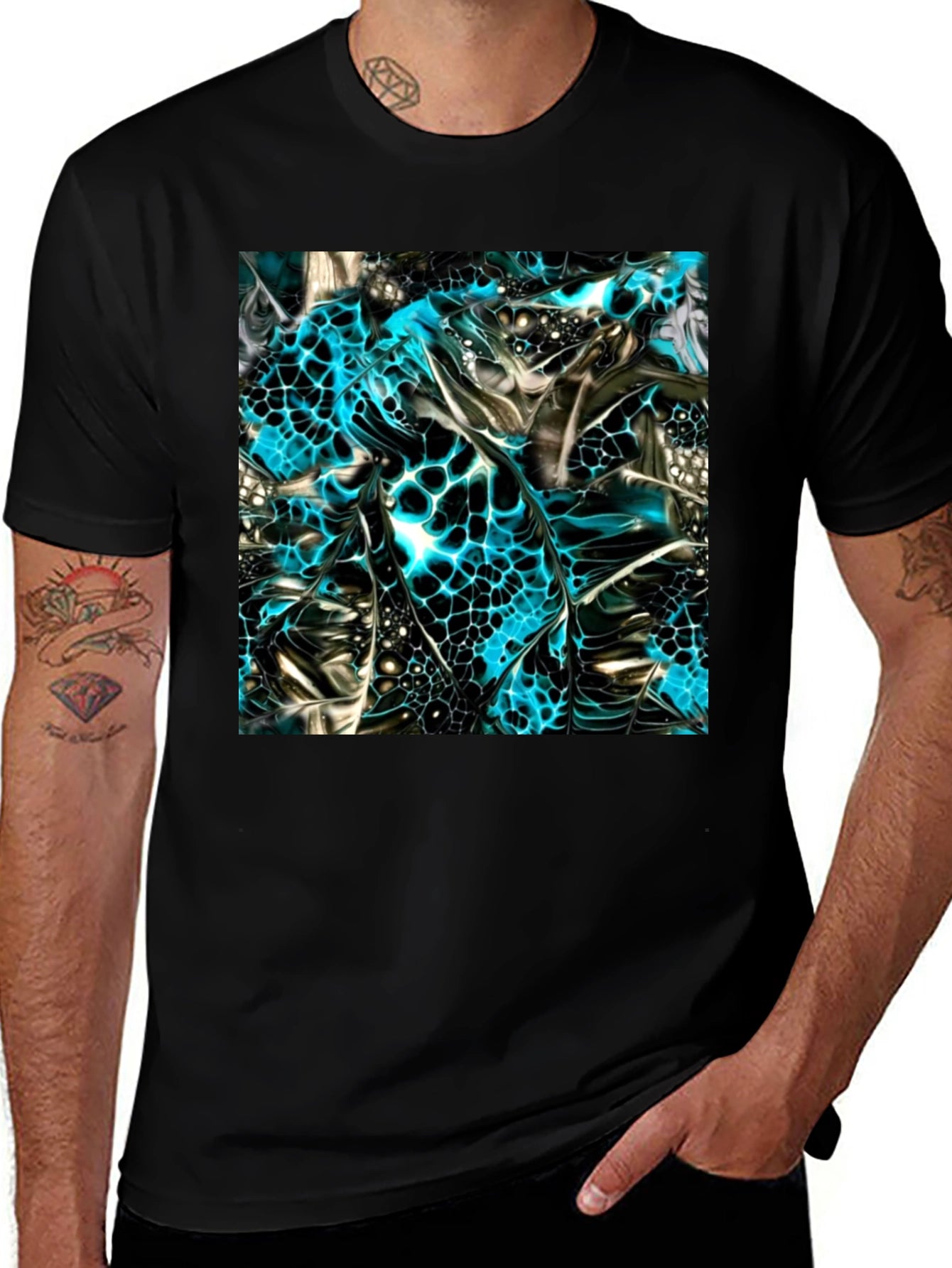 Abstract Art Print Black Crew Neck T-Shirt