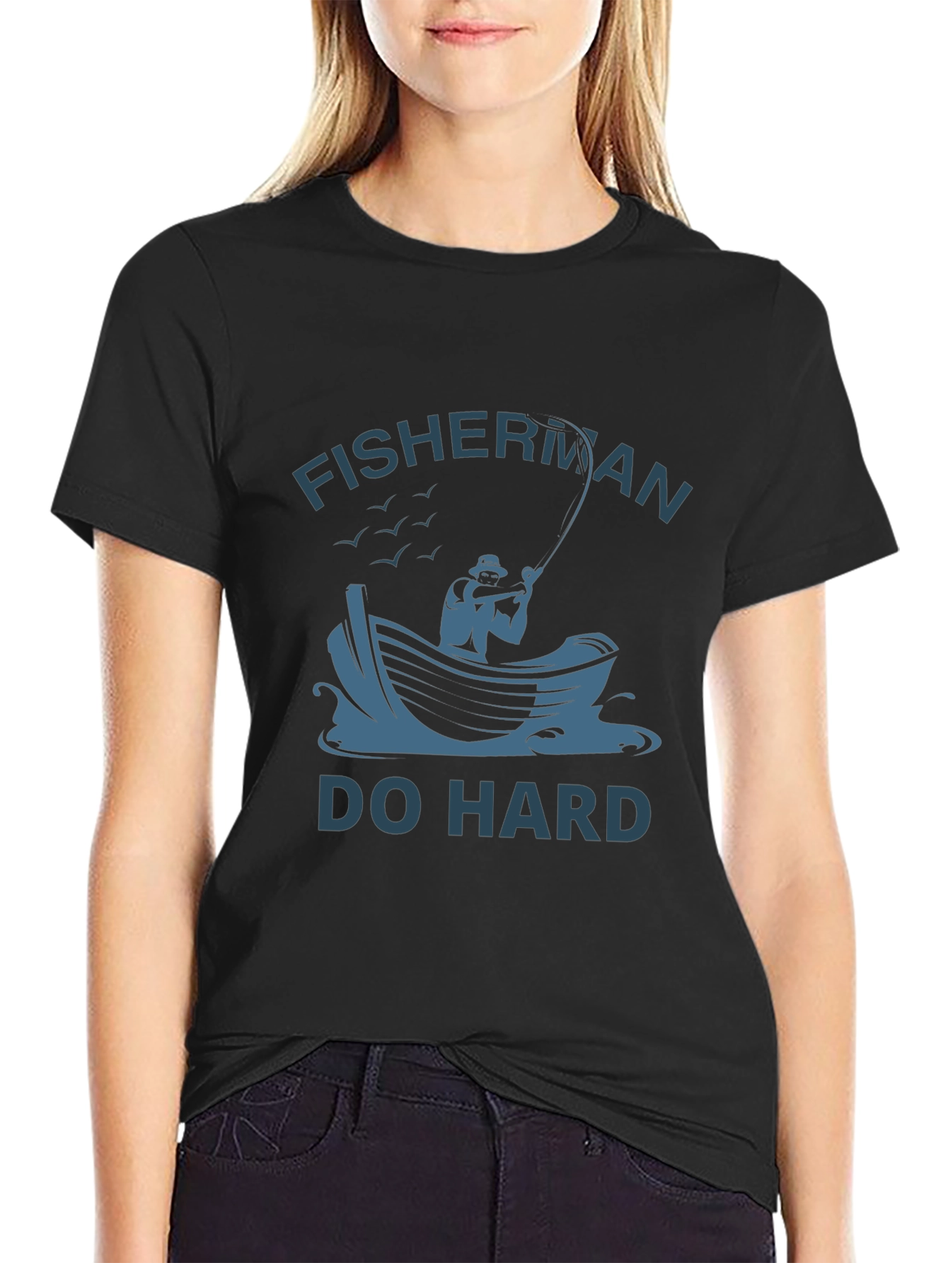 Fisherman Do Hard Graphic Tee - Black Cotton T-Shirt