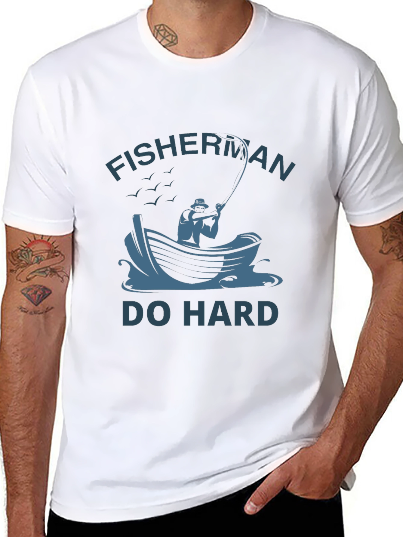 Fisherman Do Hard Graphic Tee - Black Cotton T-Shirt