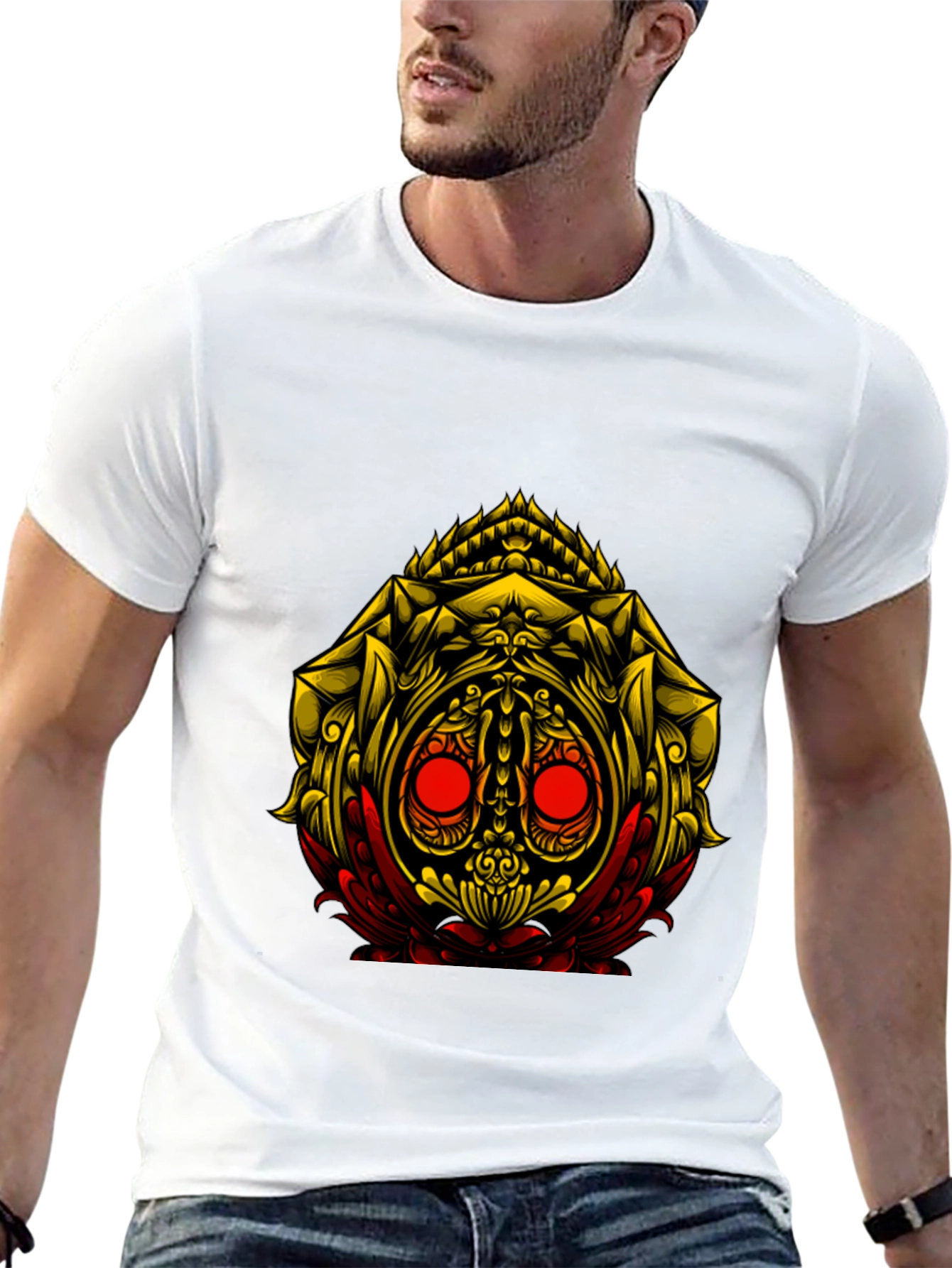 Unique Graphic Tee: Golden Skull Design