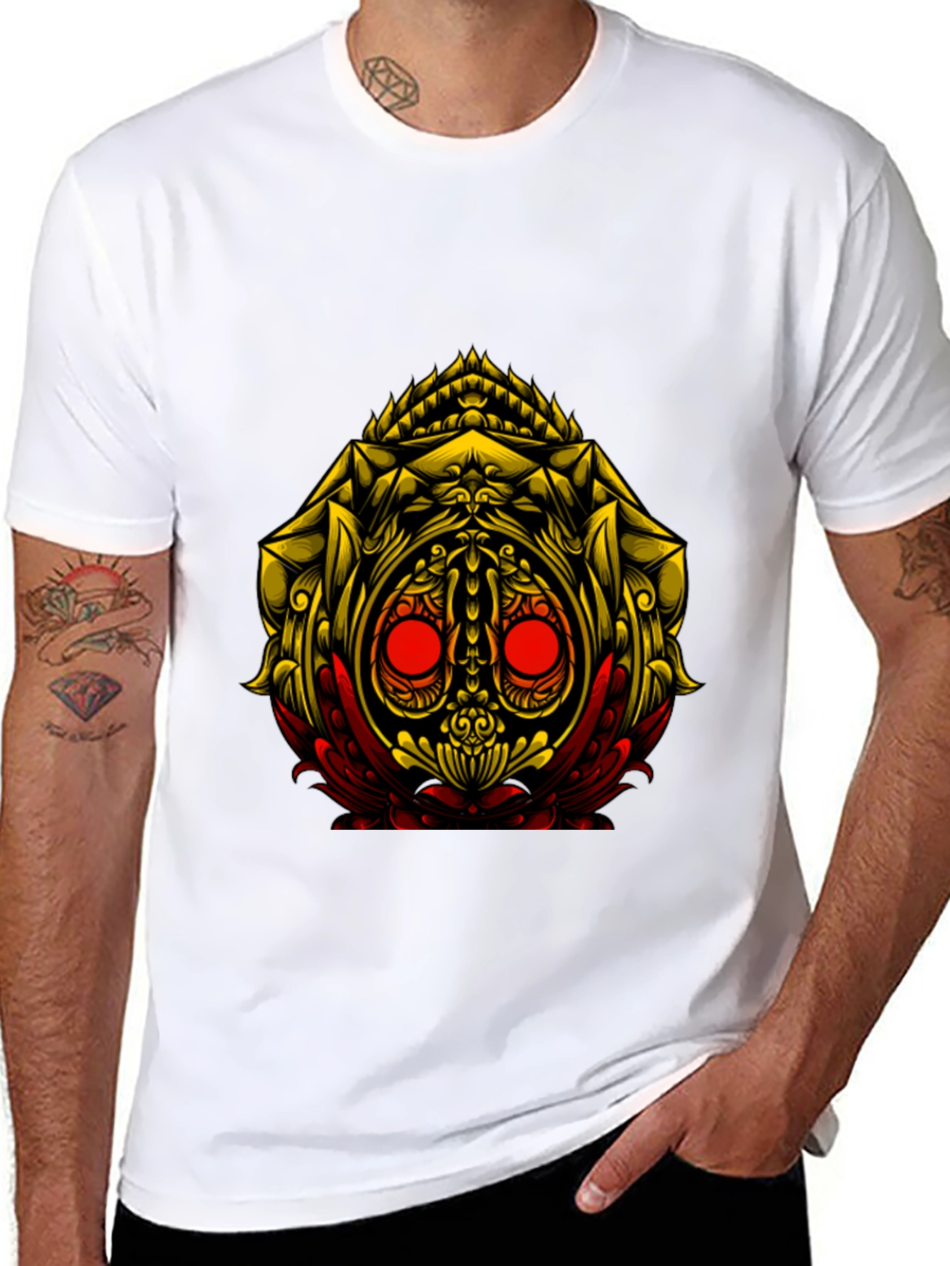 Unique Graphic Tee: Golden Skull Design