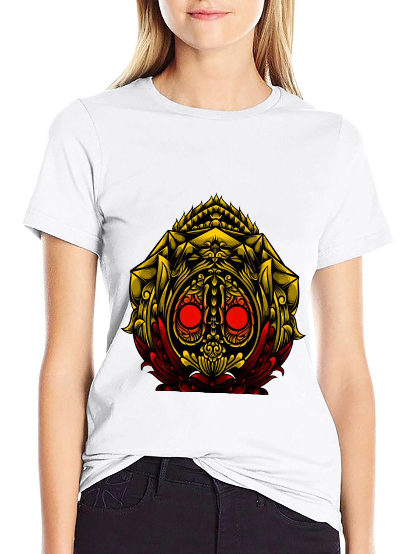 Unique Graphic Tee: Golden Skull Design