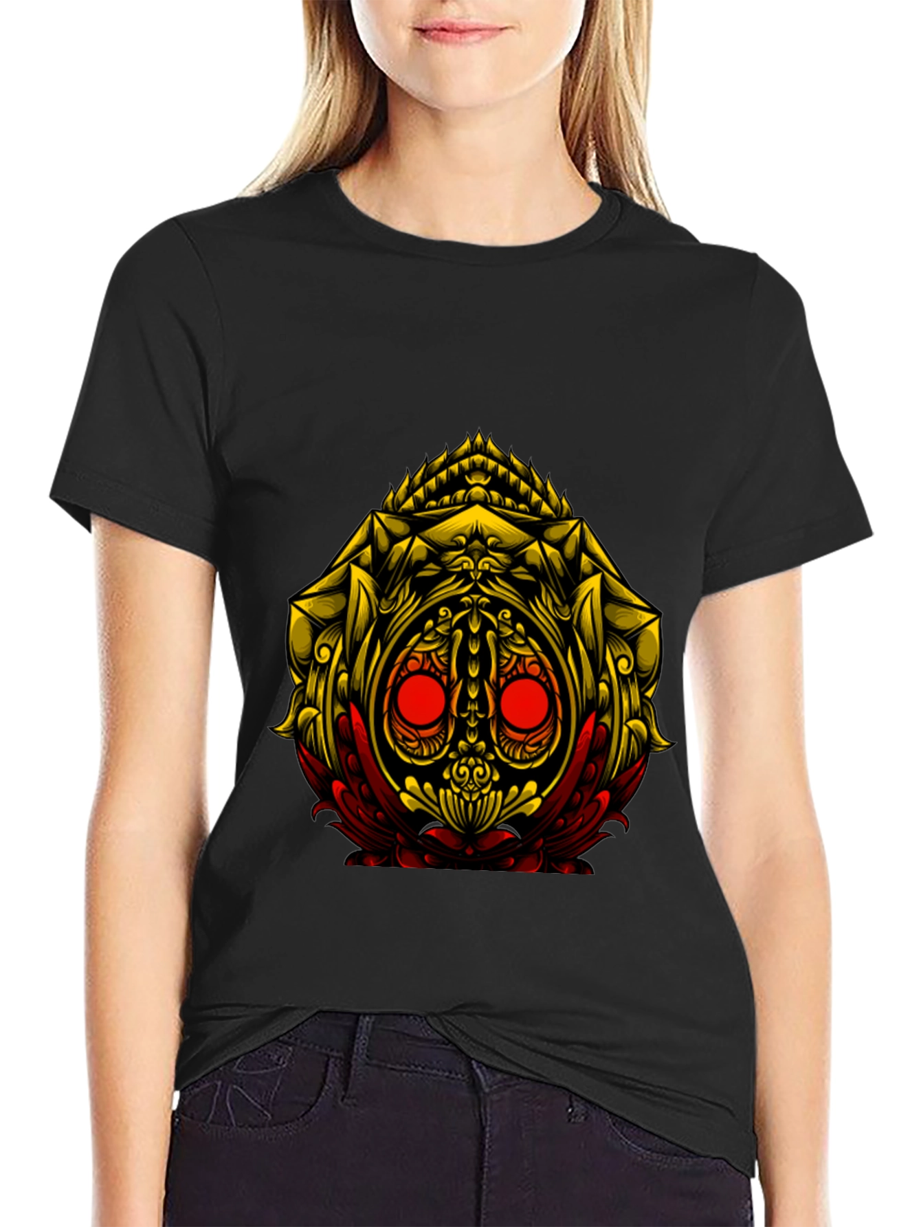 Unique Graphic Tee: Golden Skull Design