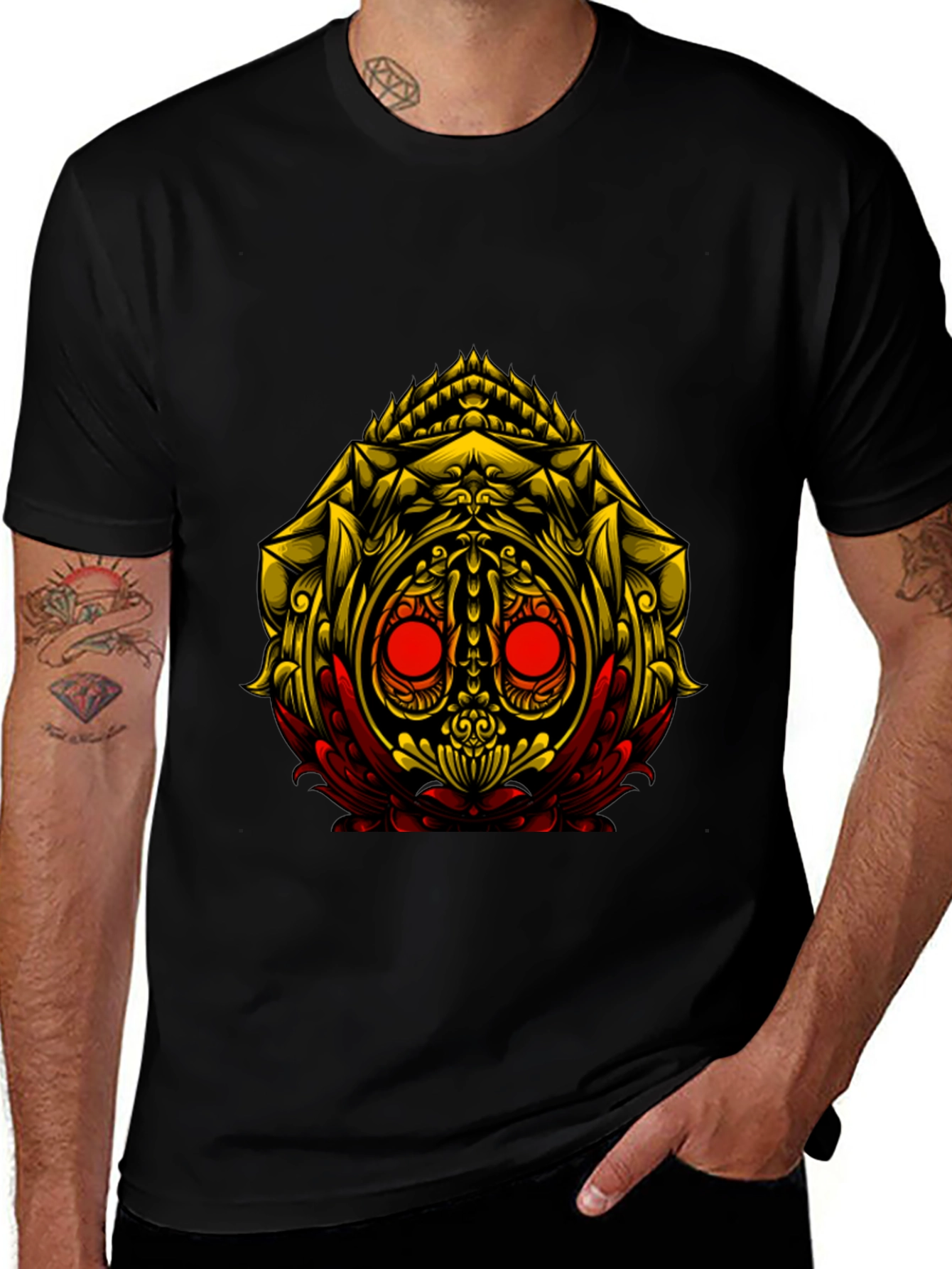 Unique Graphic Tee: Golden Skull Design