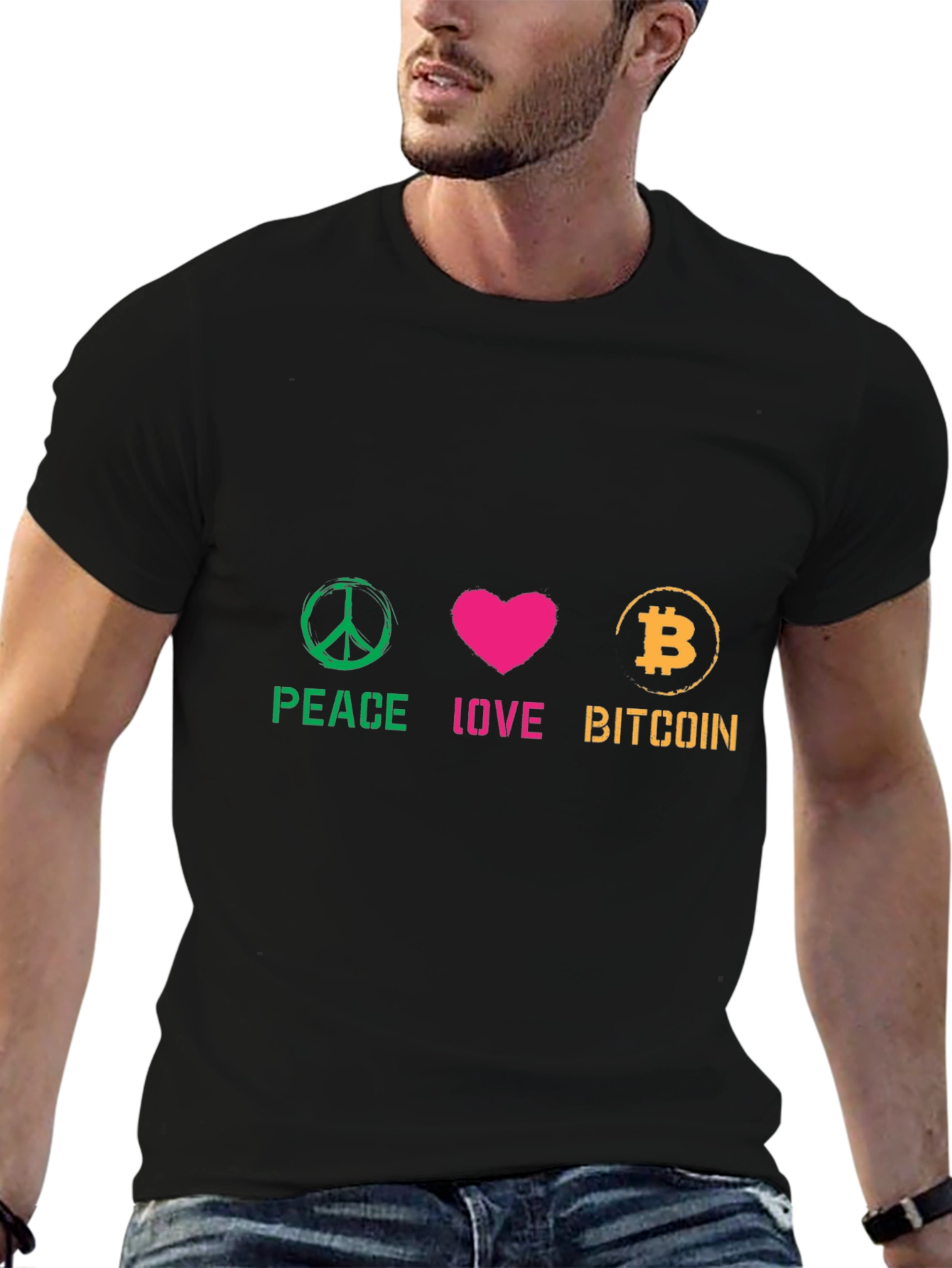Peace Love Bitcoin Graphic Tee - Crypto Fan T-Shirt