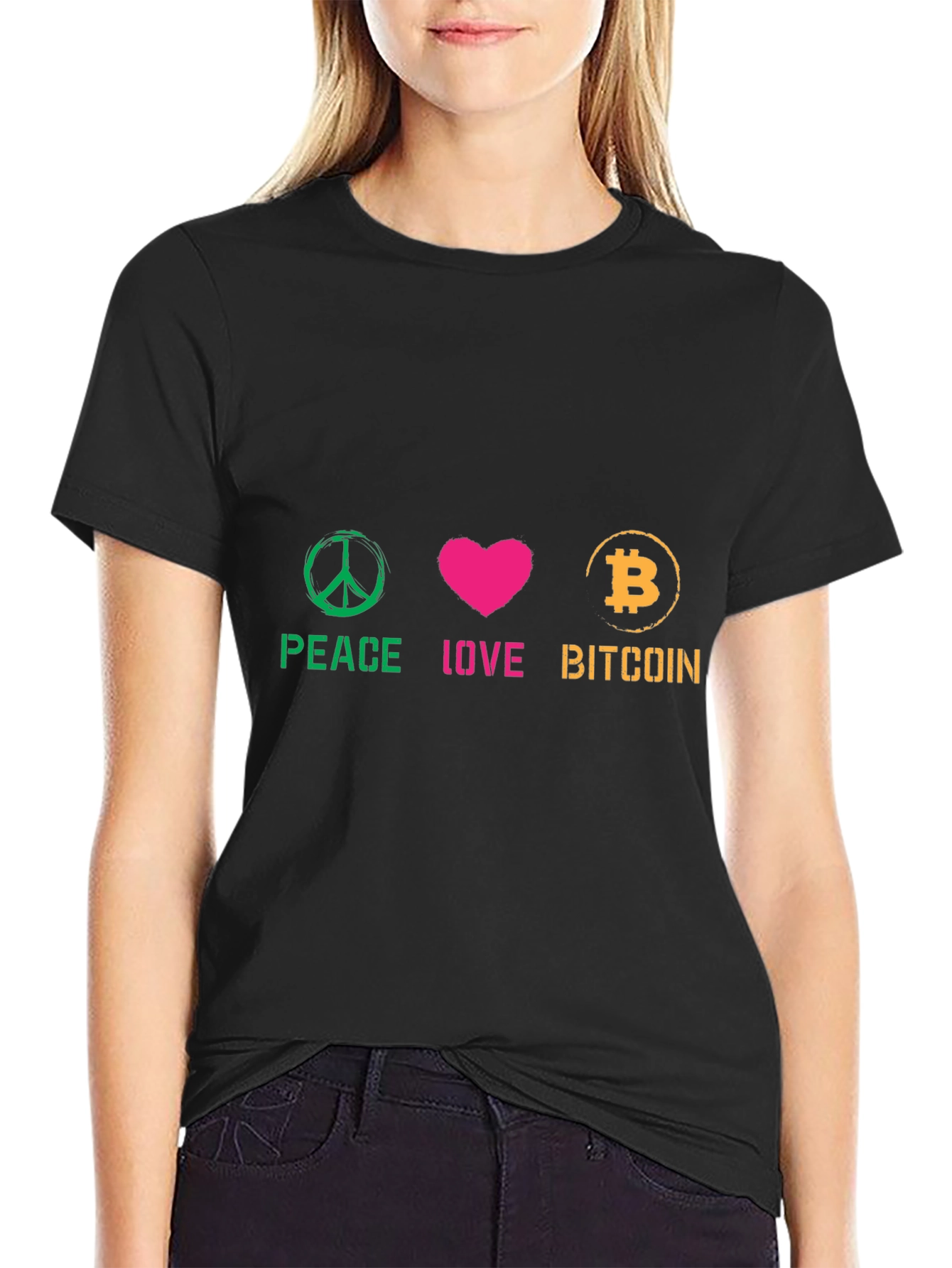 Peace Love Bitcoin Graphic Tee - Crypto Fan T-Shirt