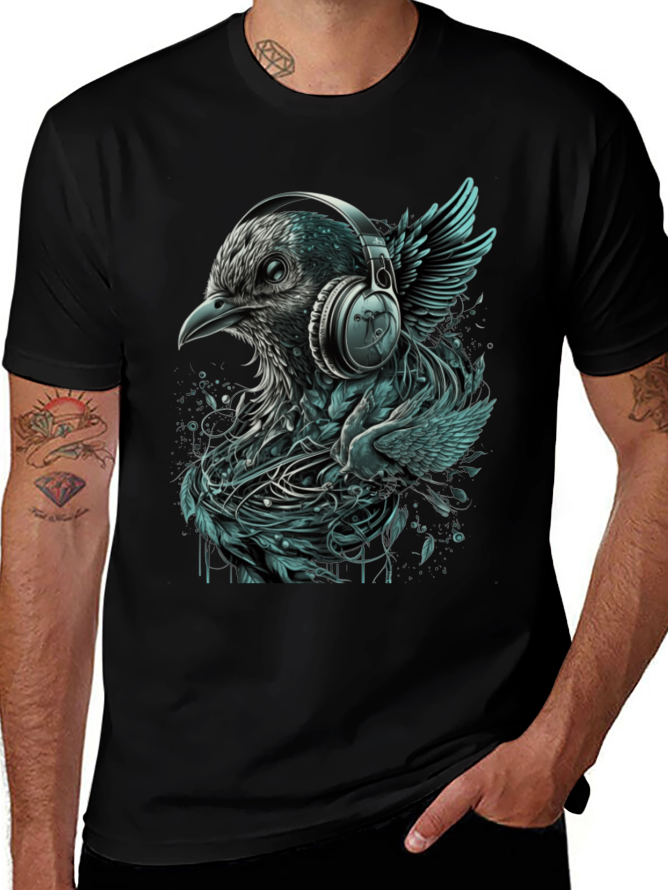 Bird with Headphones Graphic Tee
