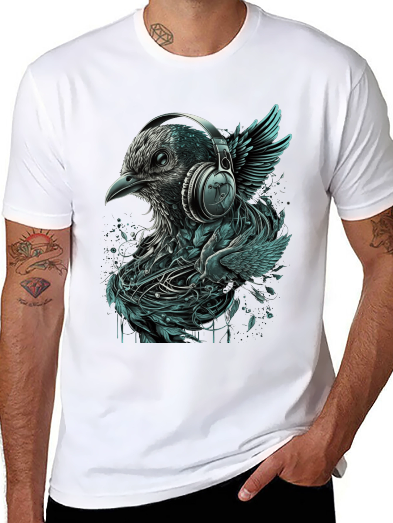 Bird with Headphones Graphic Tee