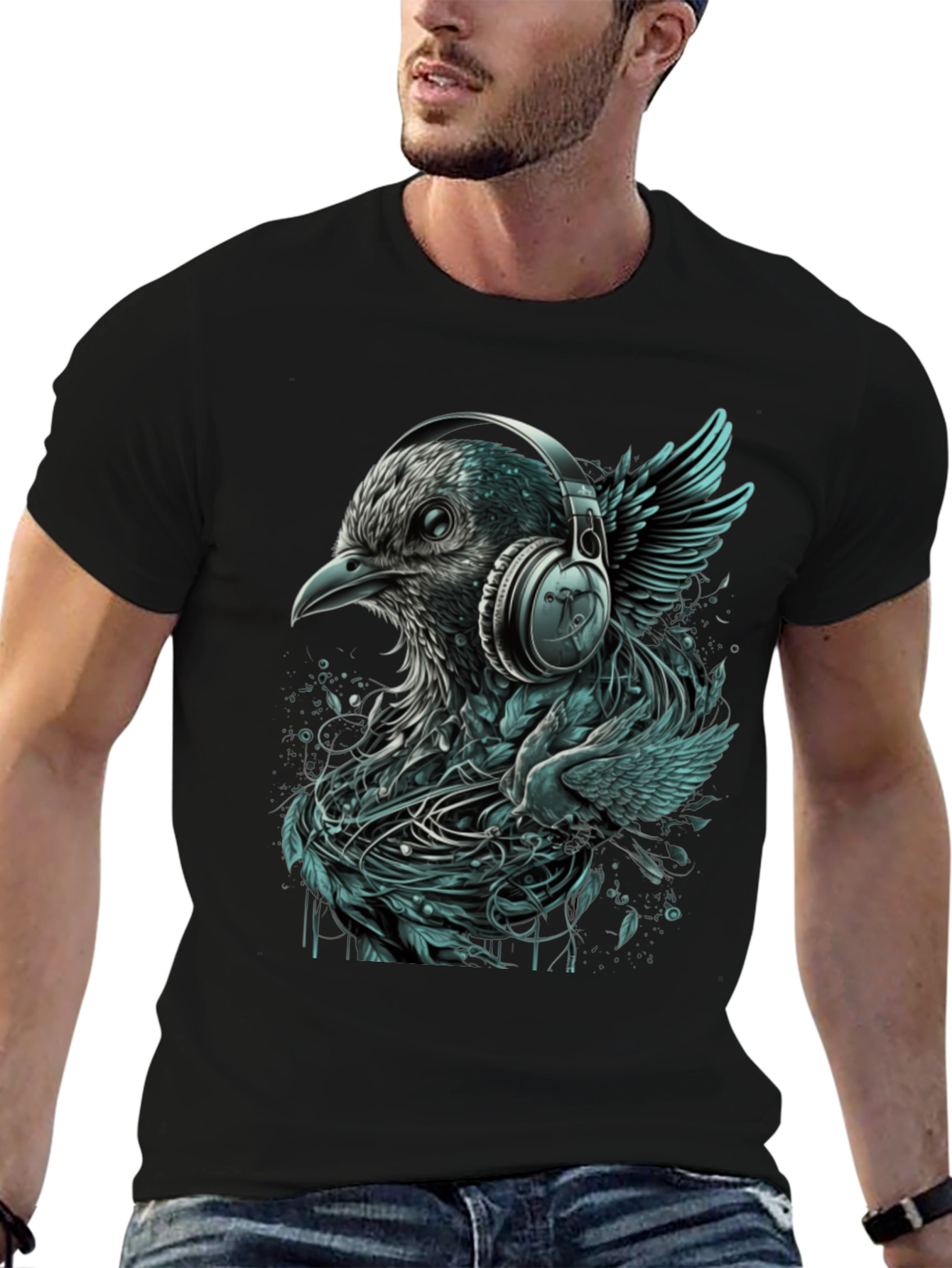 Bird with Headphones Graphic Tee