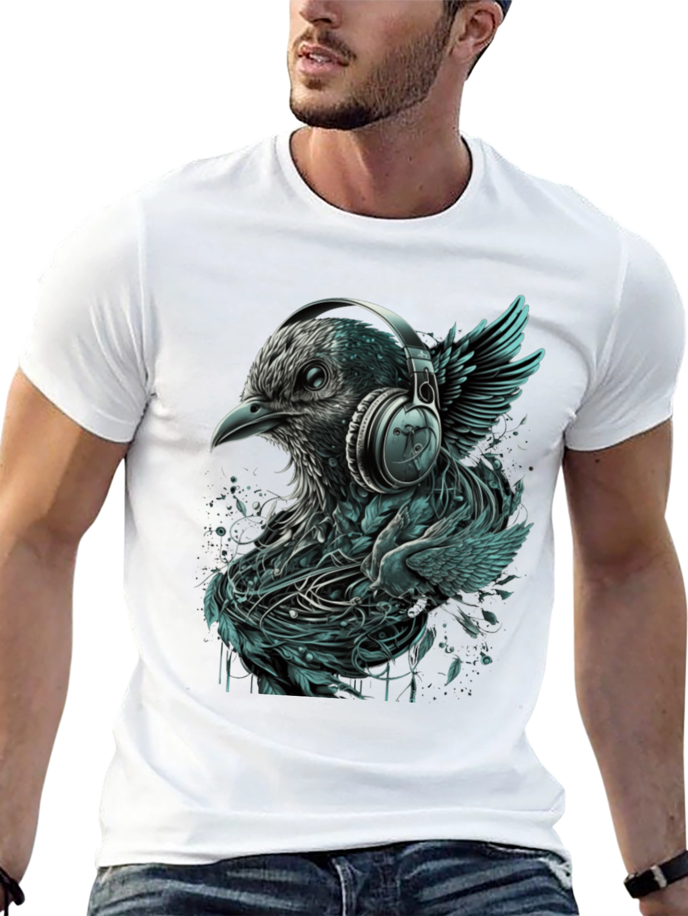 Bird with Headphones Graphic Tee