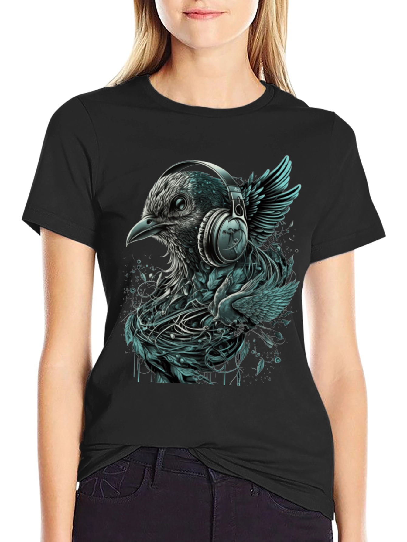 Bird with Headphones Graphic Tee