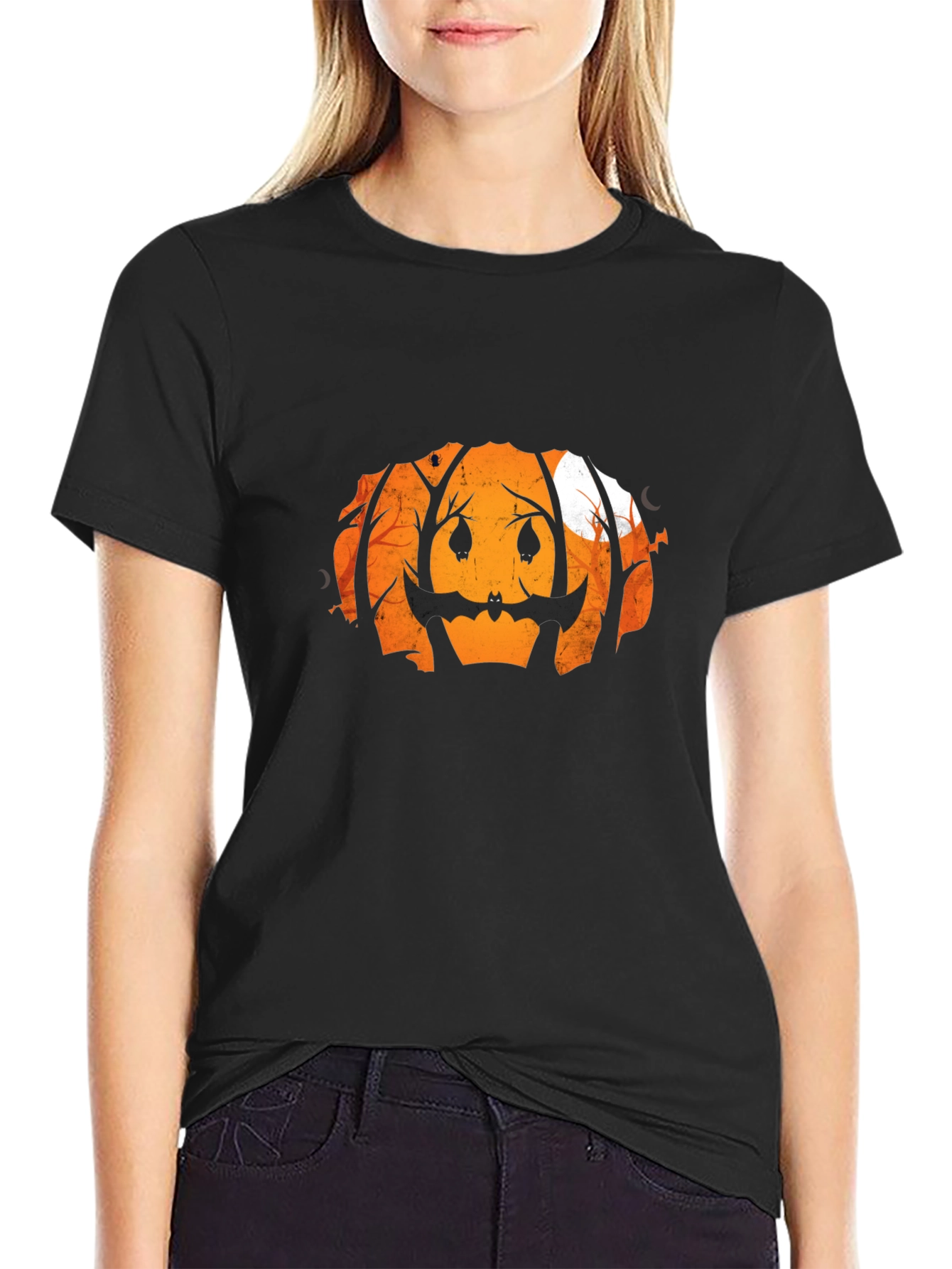 Halloween Pumpkin Bat Graphic Tee