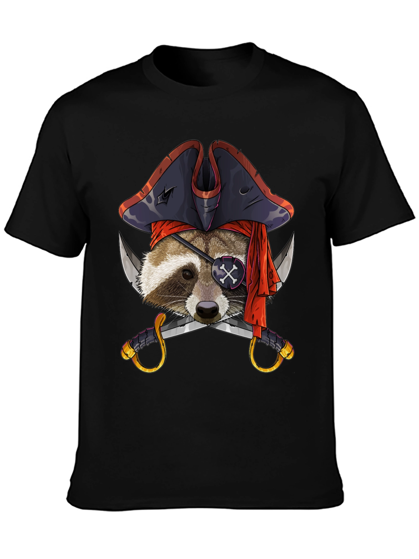 Pirate Raccoon Graphic Tee - Mens Black T-Shirt