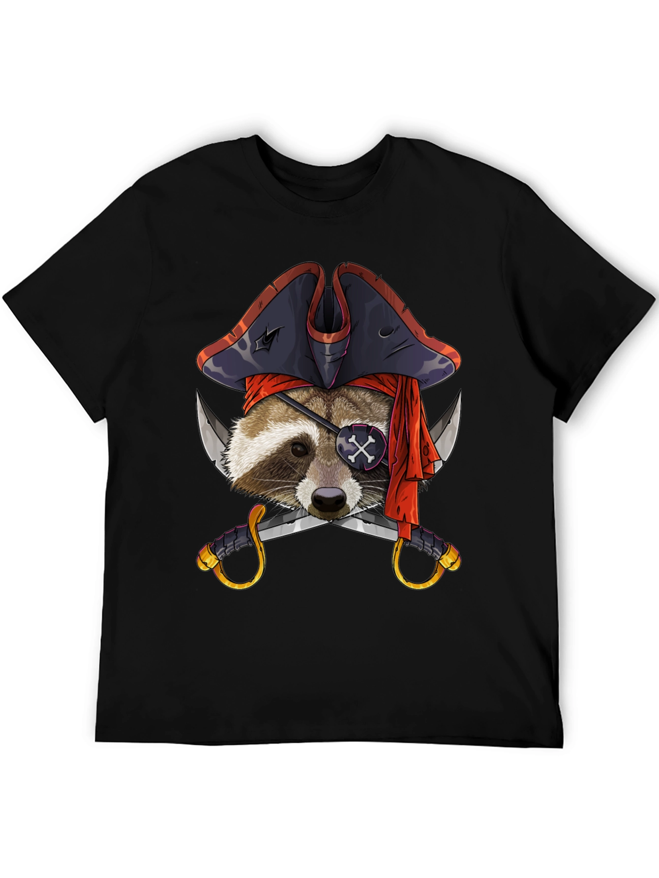 Pirate Raccoon Graphic Tee - Mens Black T-Shirt
