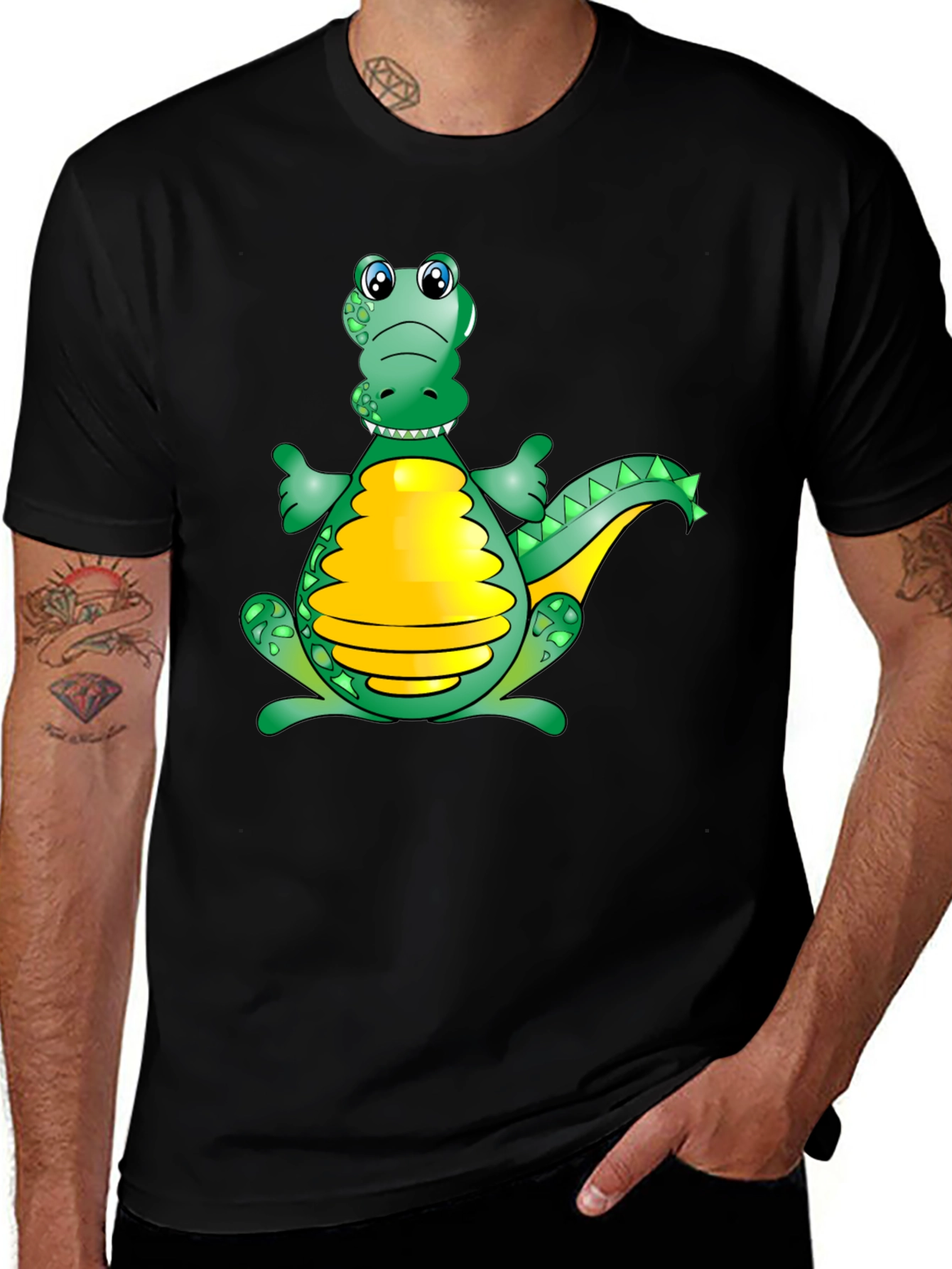 Cartoon Alligator Graphic Tee - Fun Black T-Shirt