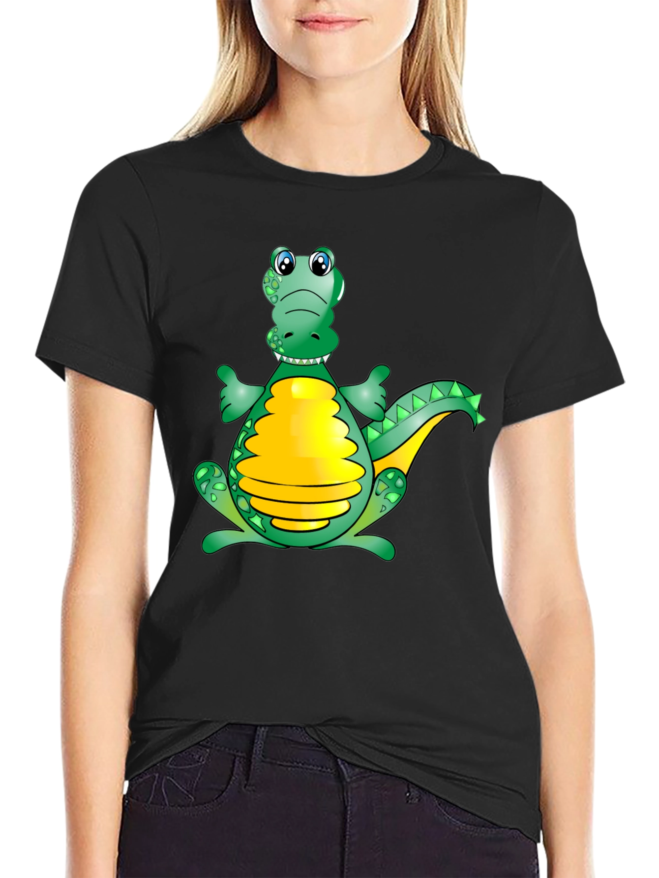 Cartoon Alligator Graphic Tee - Fun Black T-Shirt