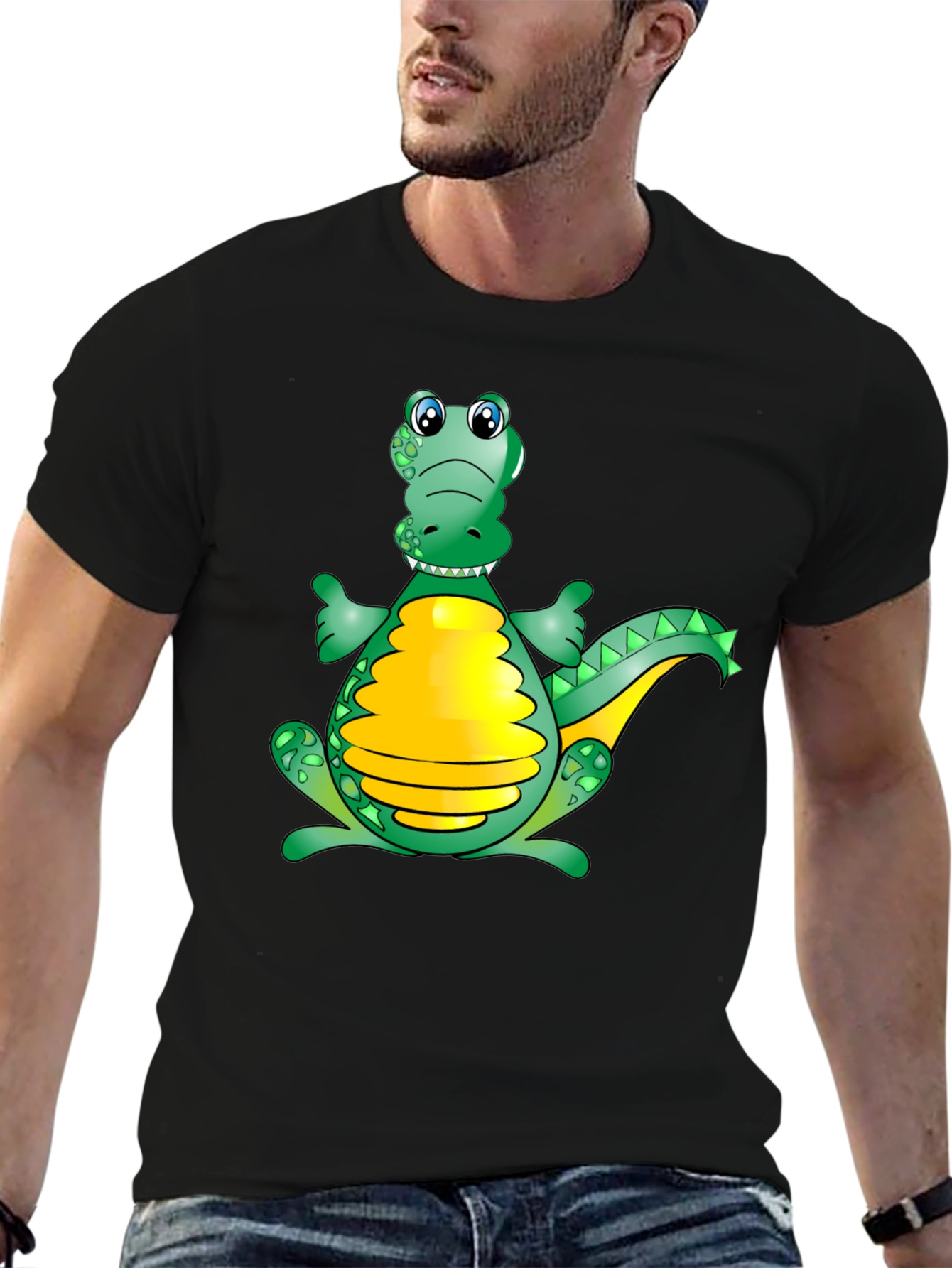 Cartoon Alligator Graphic Tee - Fun Black T-Shirt