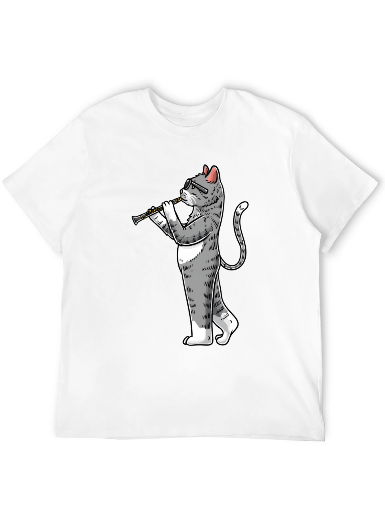 Cat Clarinet Player Black T-Shirt