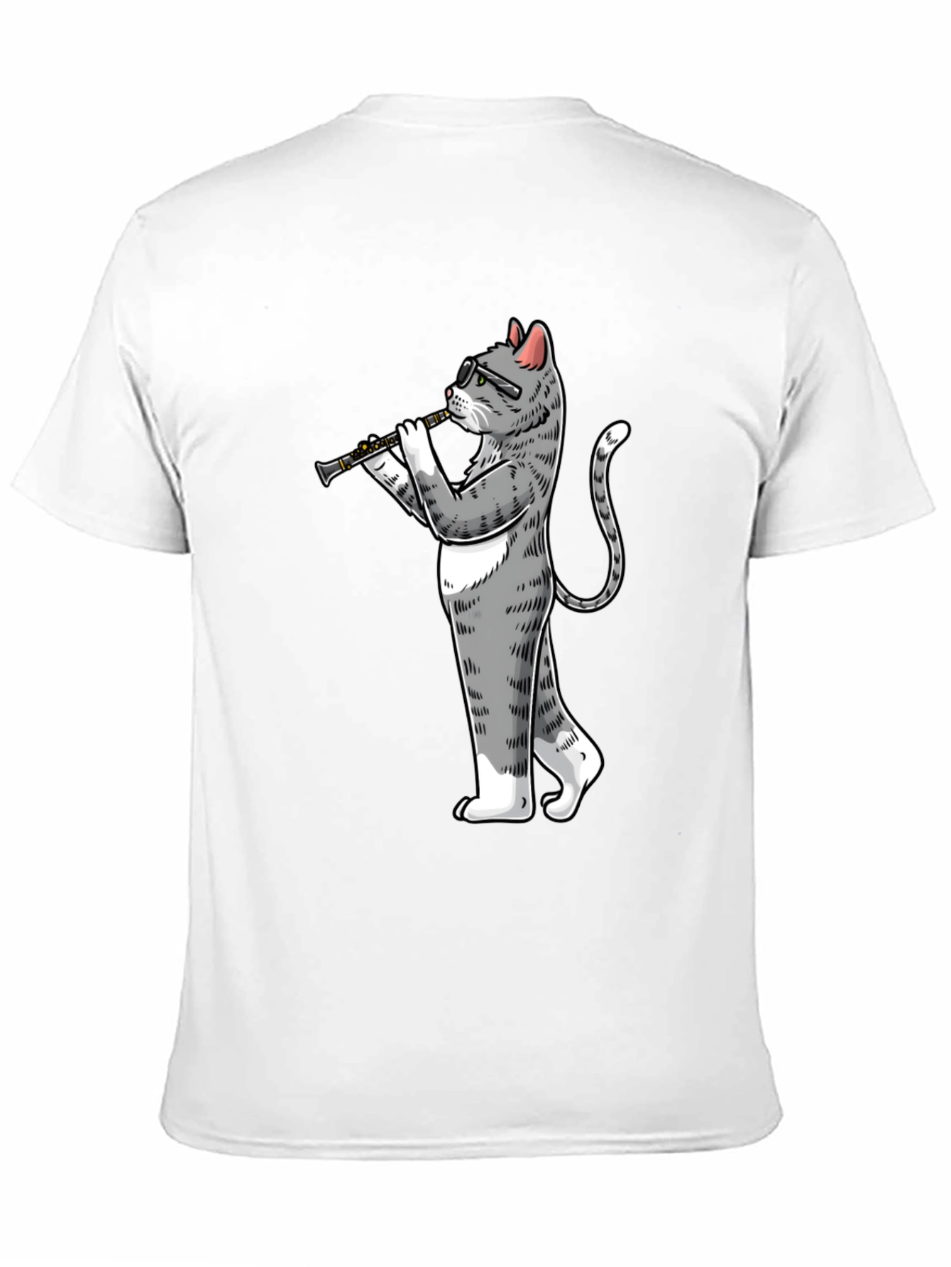 Cat Clarinet Player Black T-Shirt