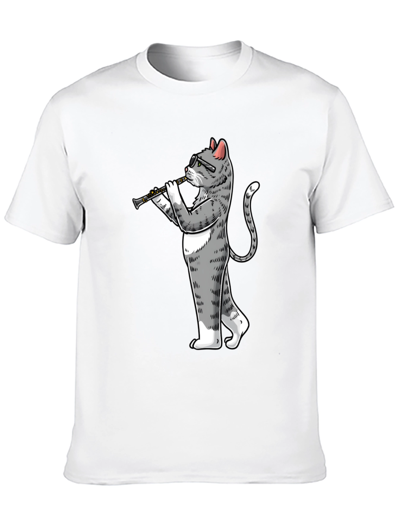 Cat Clarinet Player Black T-Shirt