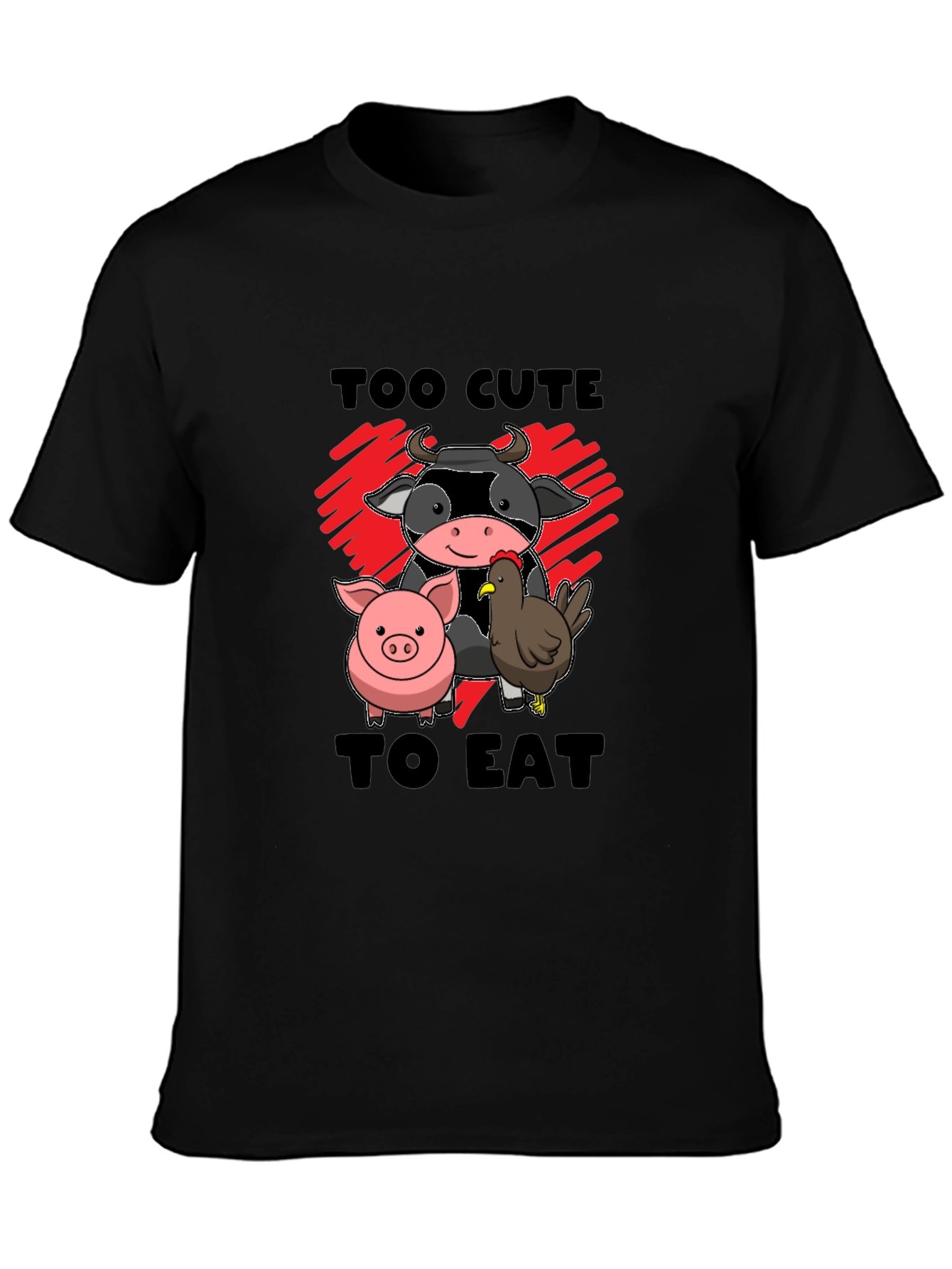 Too Cute To Eat Vegan Animal Lover Black T-Shirt