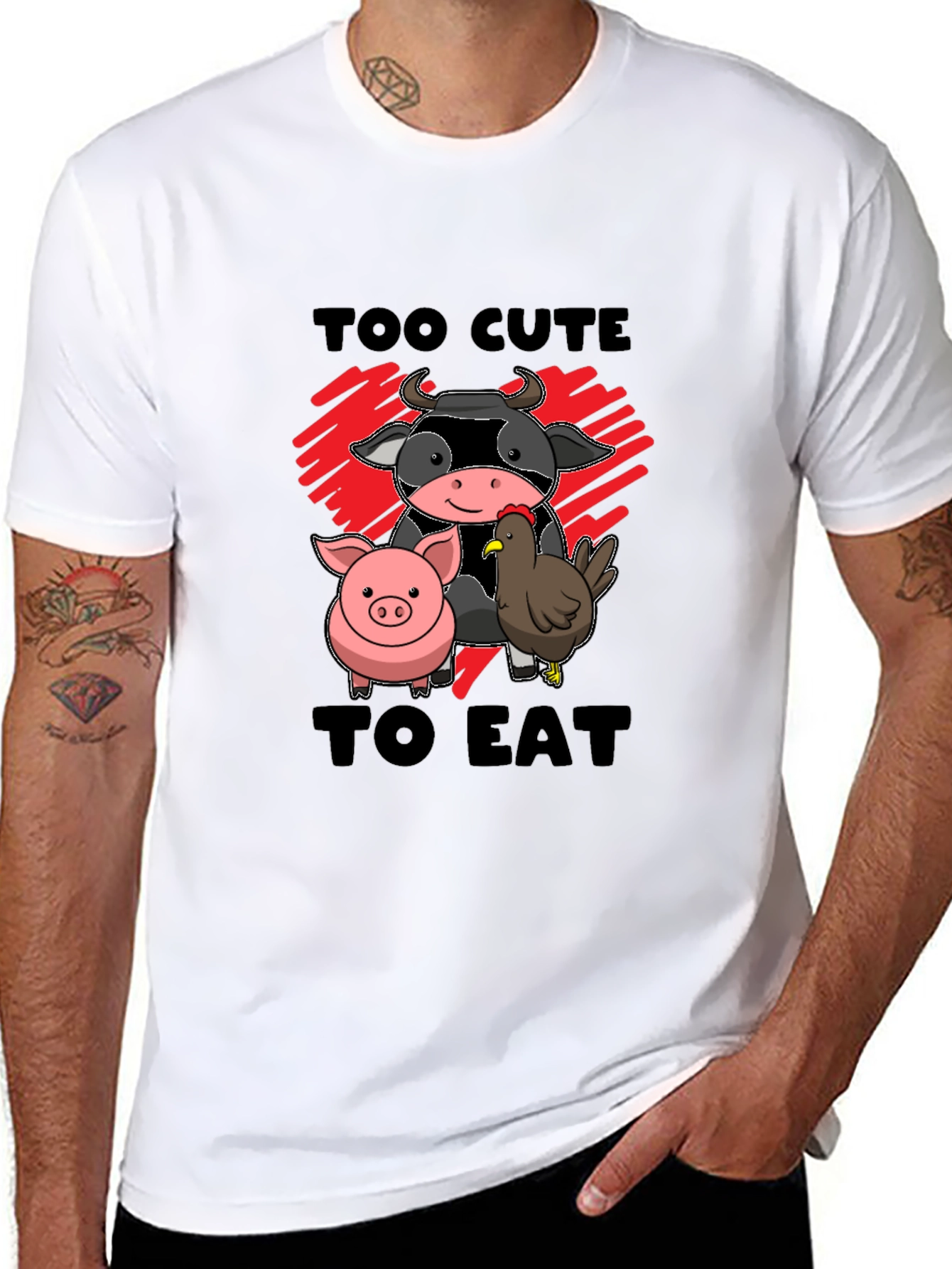 Too Cute To Eat Vegan Animal Lover Black T-Shirt
