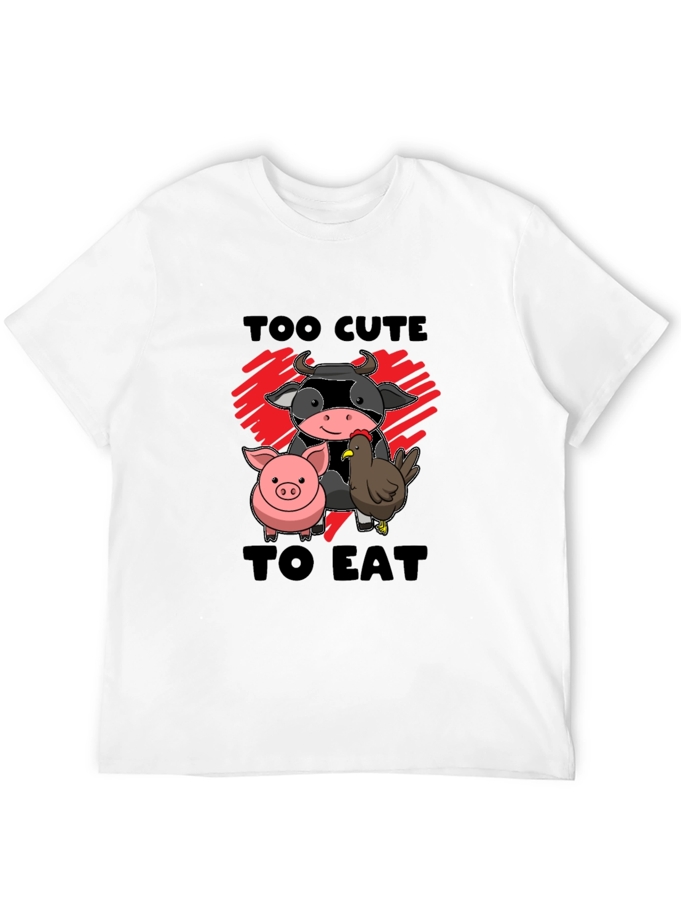 Too Cute To Eat Vegan Animal Lover Black T-Shirt